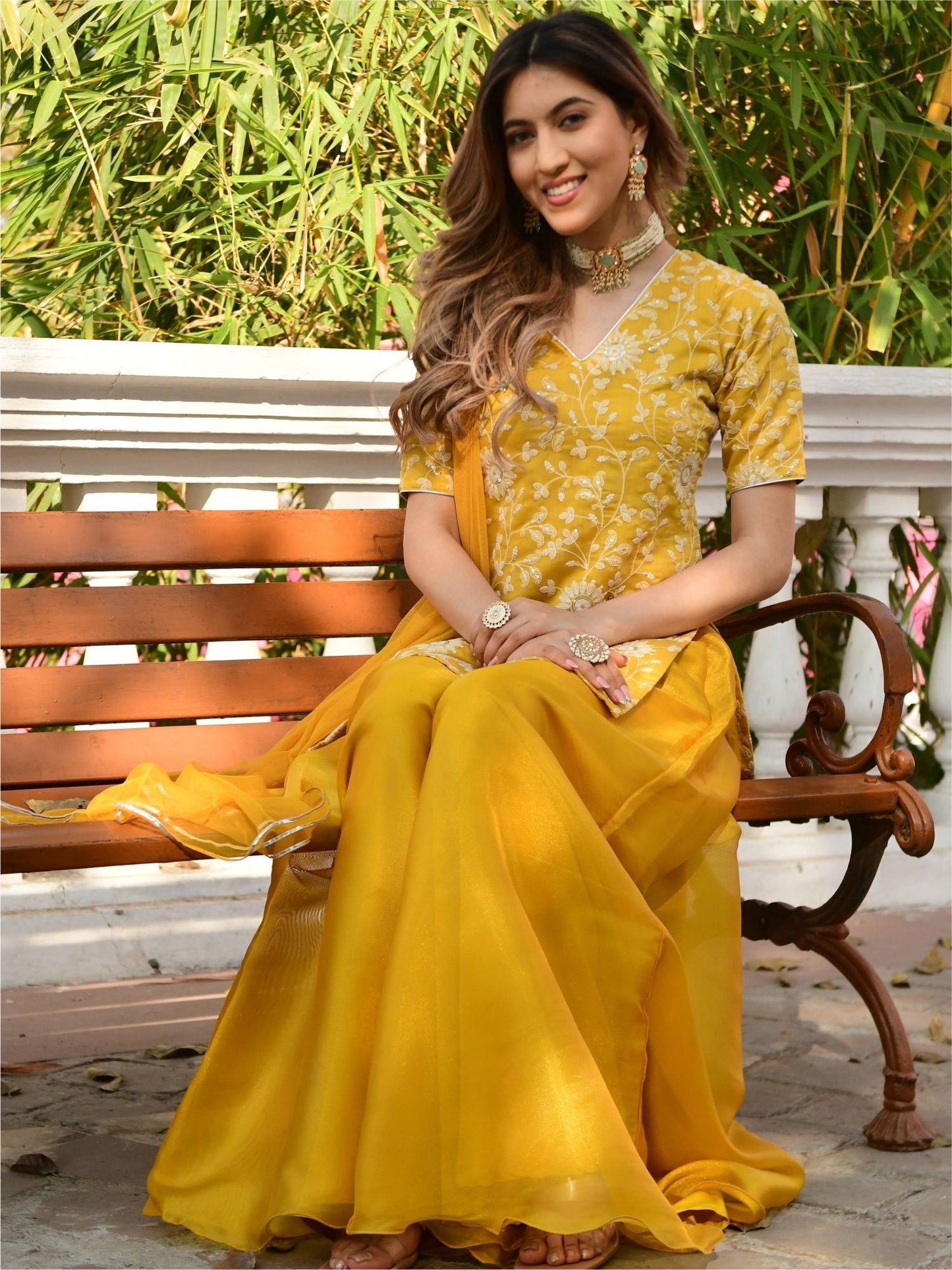 Yellow Embroidered Kurta and Palazzo Set