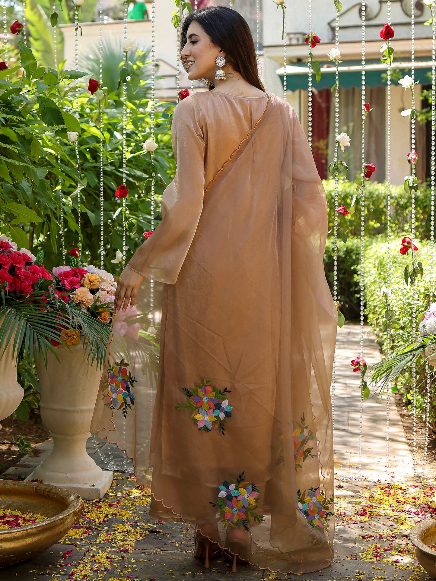 Brown Embroidered Kurta Set
