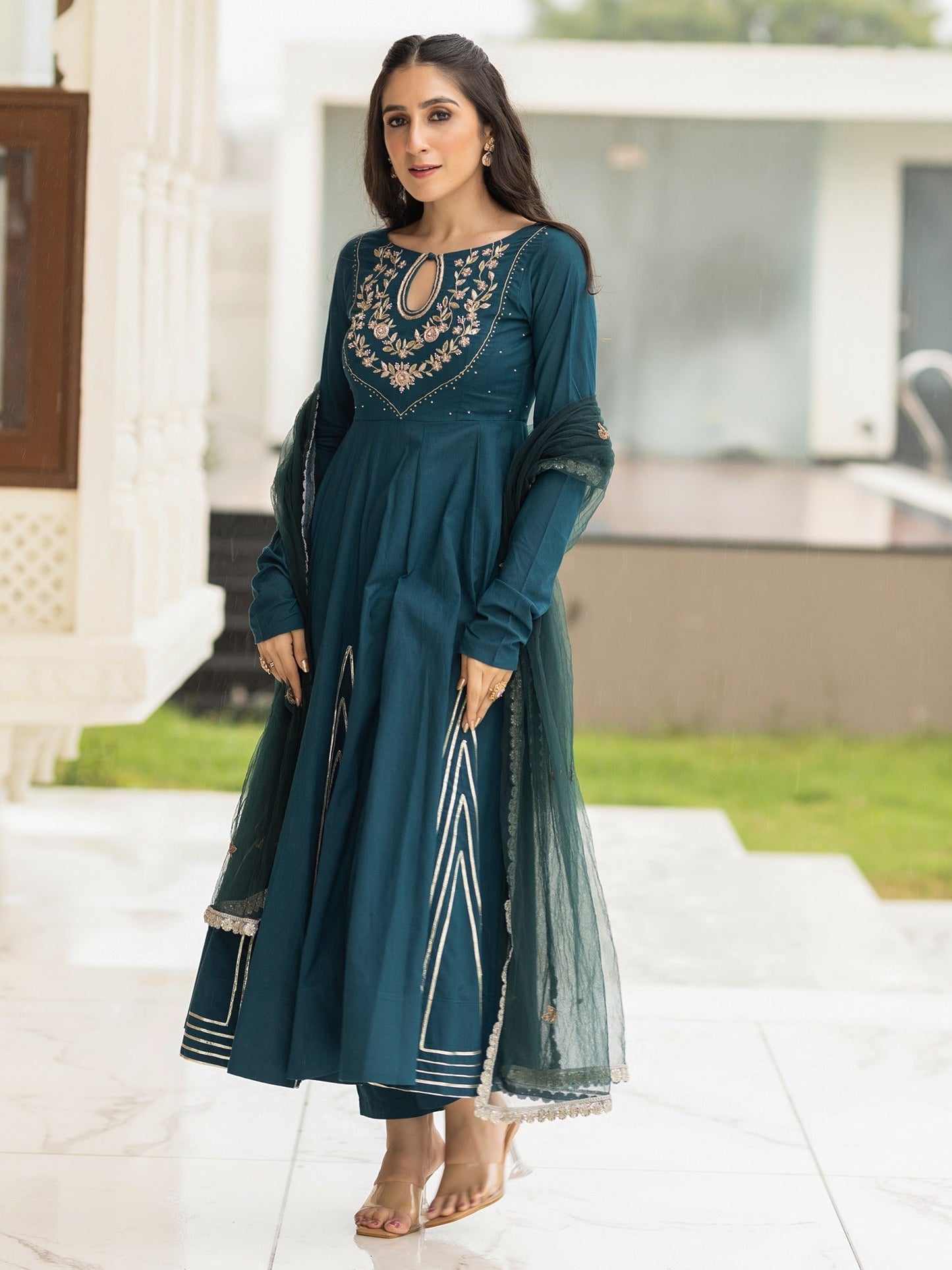 Cotton Teal Anarkali