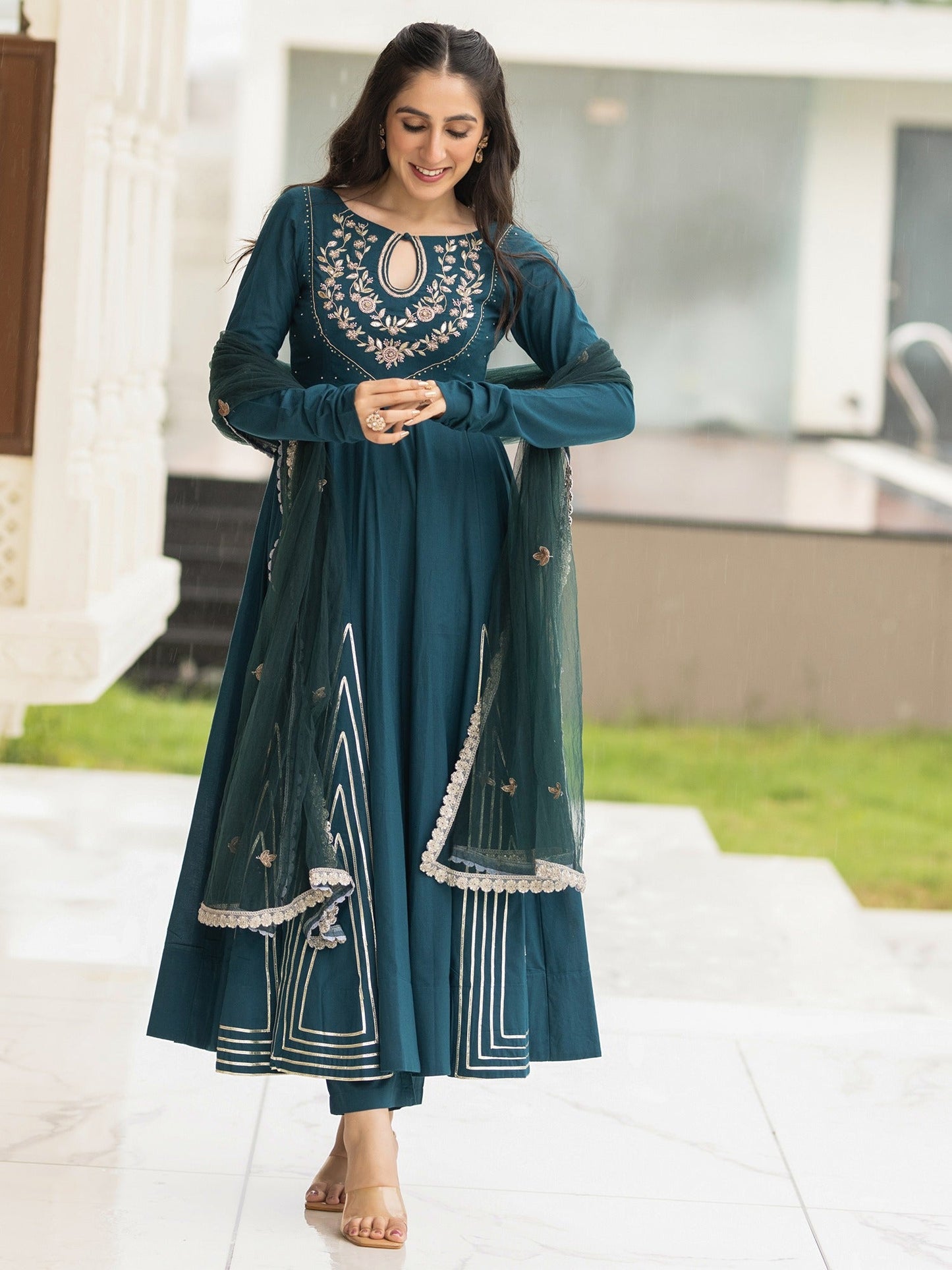 Cotton Teal Anarkali
