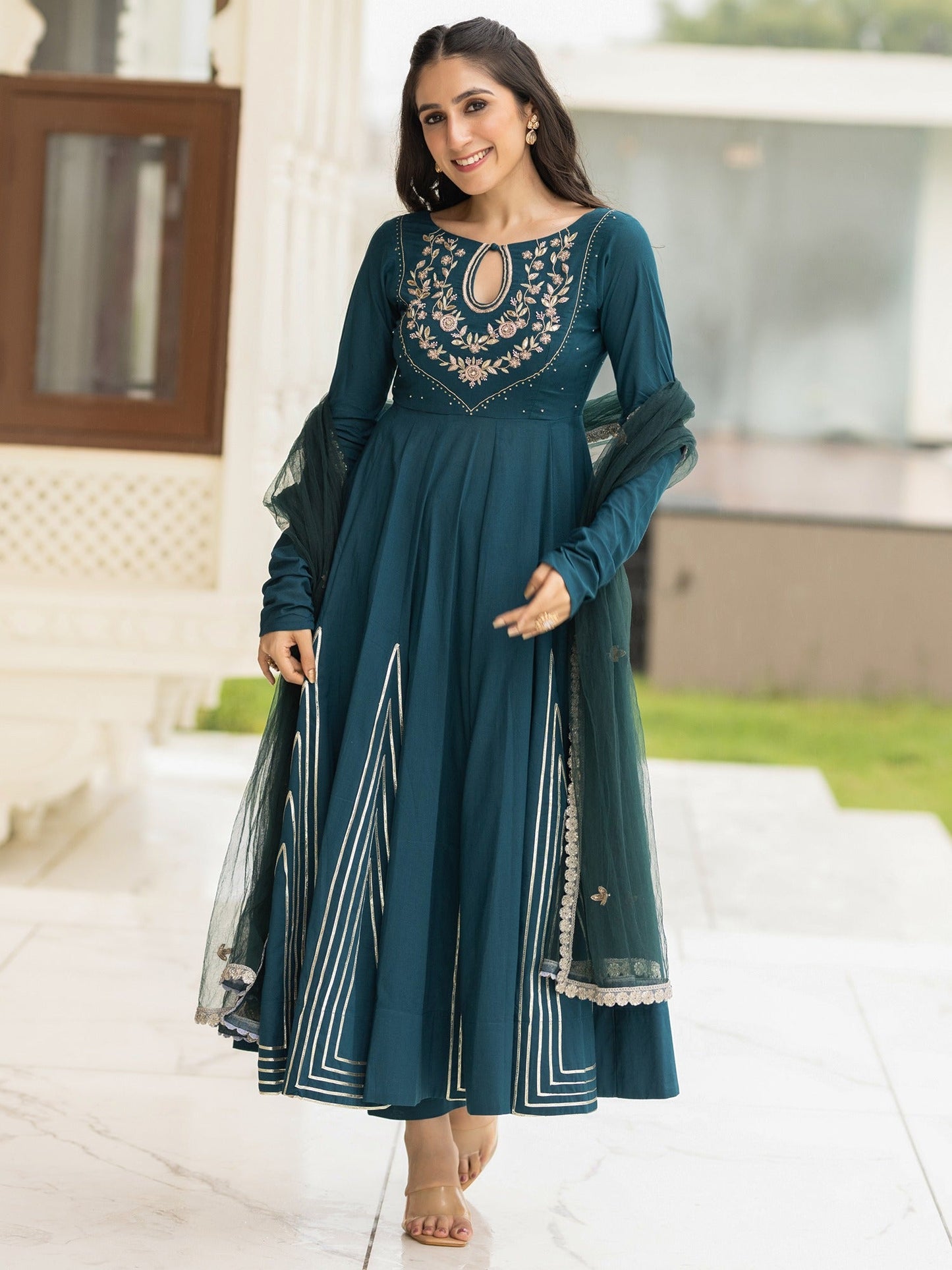 Cotton Teal Anarkali