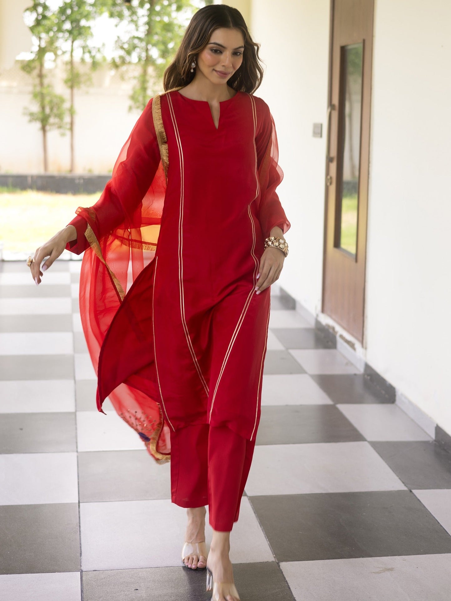 Peacock Red Kurta Set