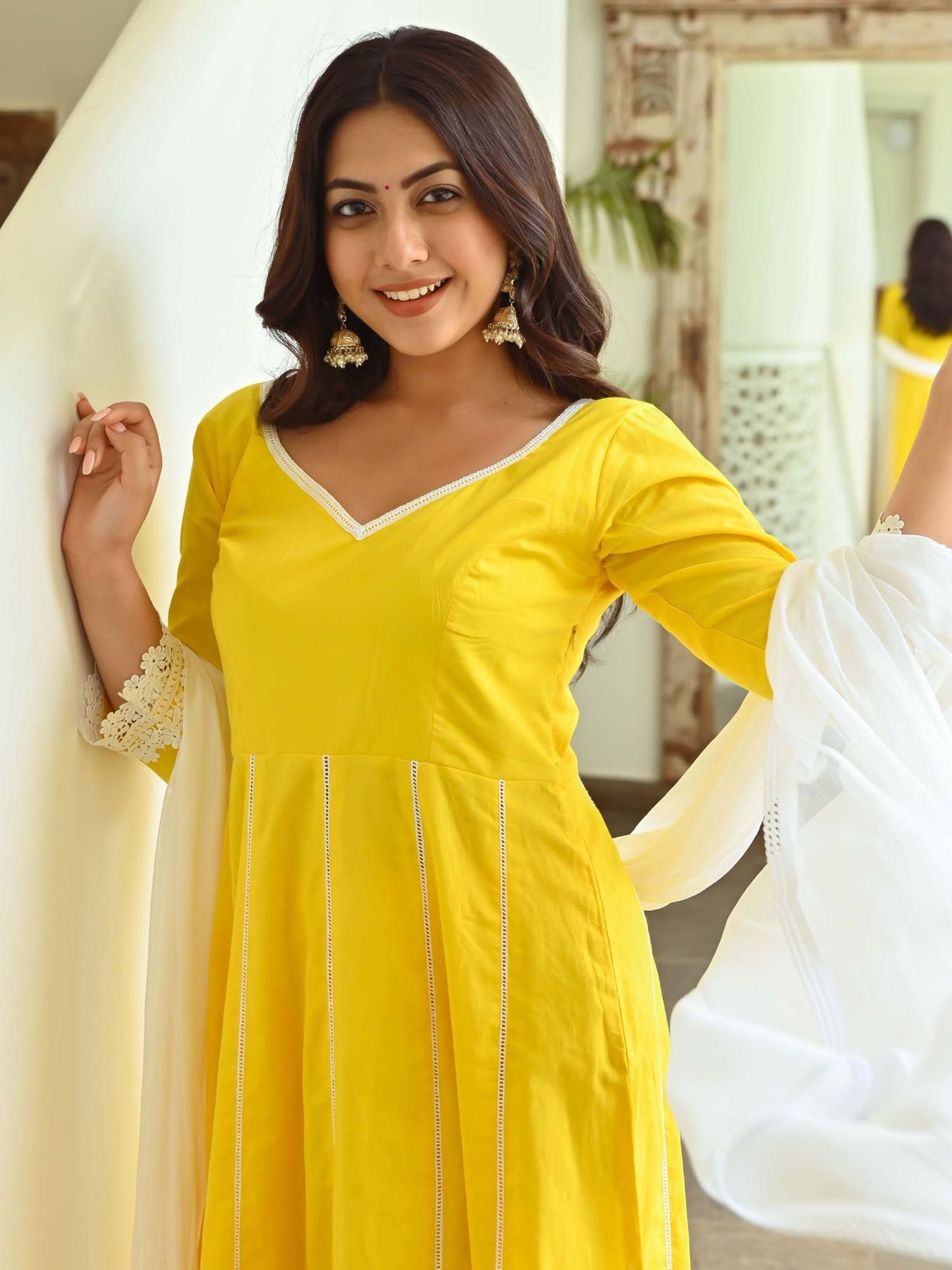 Yellow Cotton Anarkali Set
