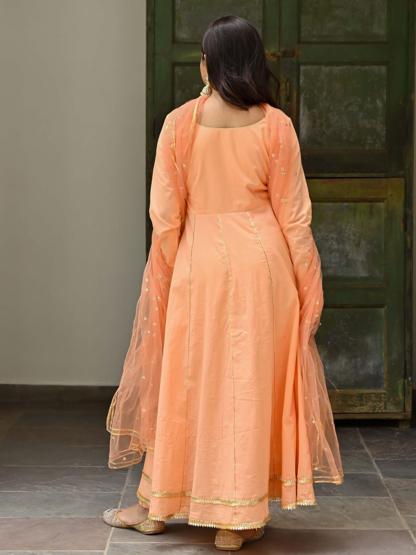 Peach Cotton Anarkali Set