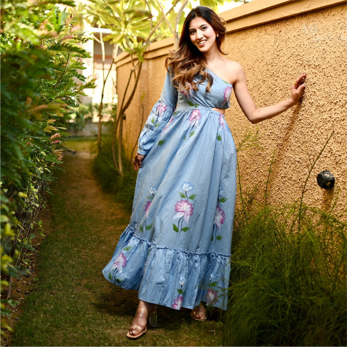 Blue Hand Painted Cut Out Dress