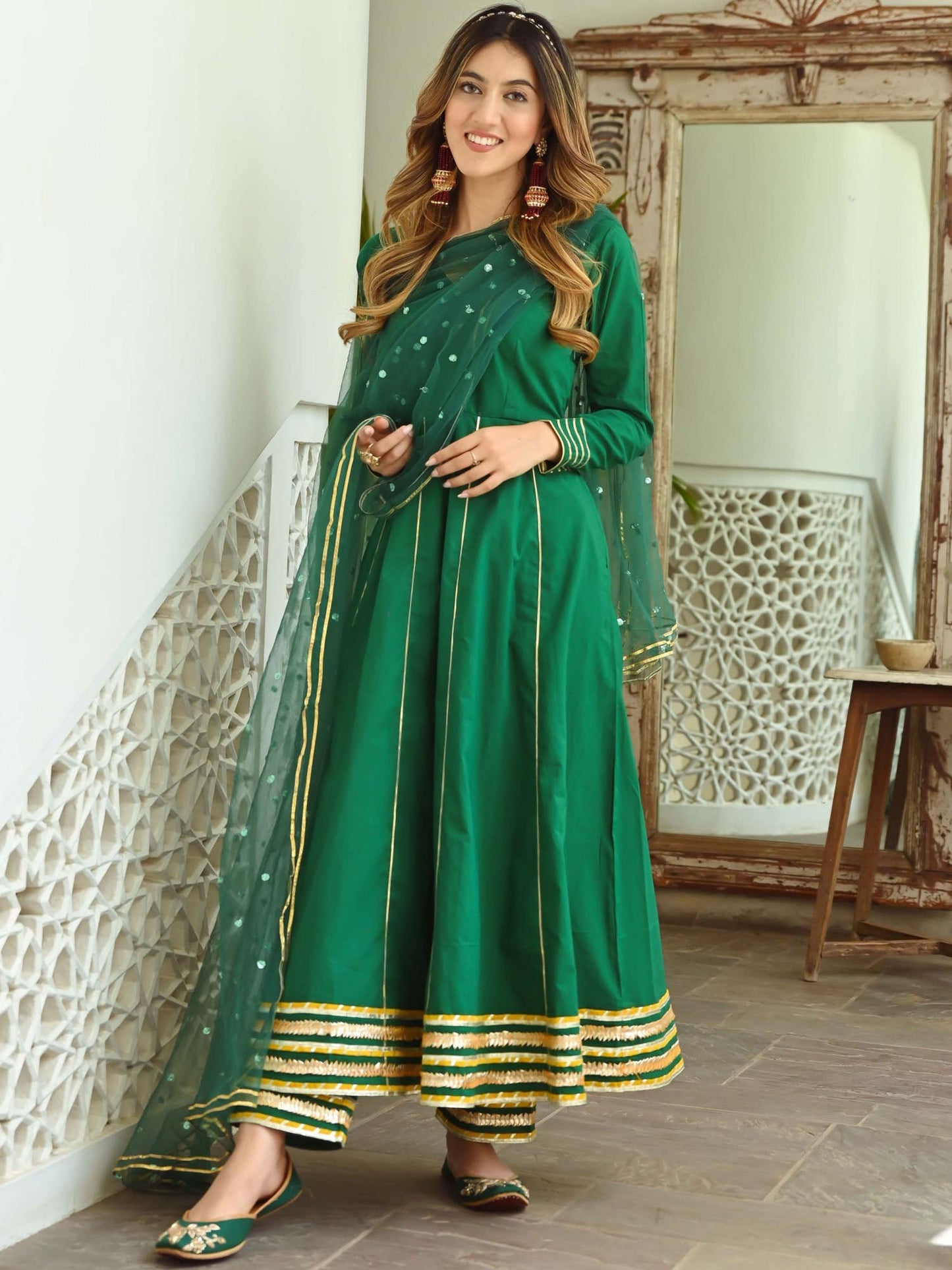 Green Gota Anarkali Set