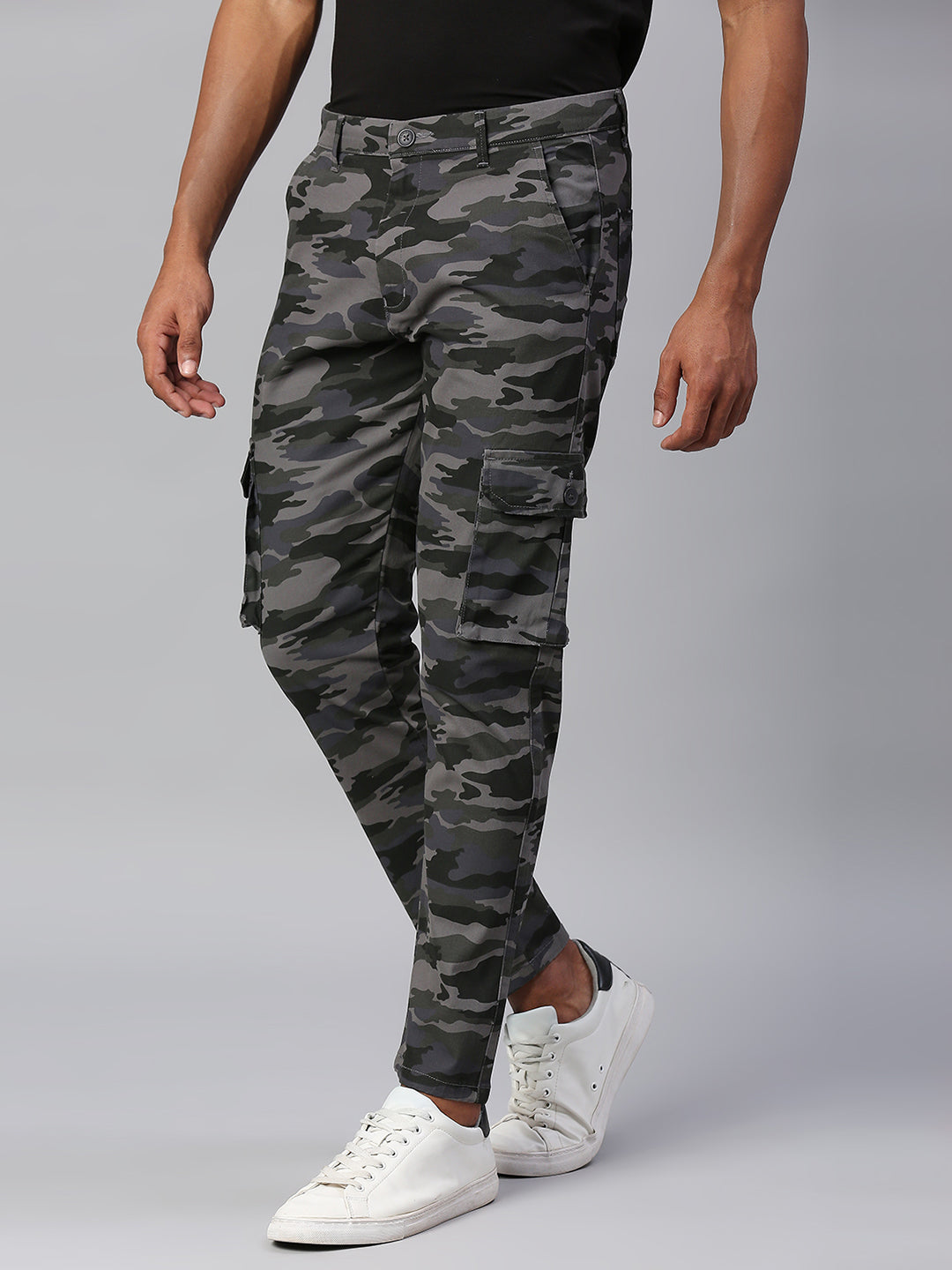 Men's Tapered Fit Camouflage Cotton Cargo (Natural Grey)