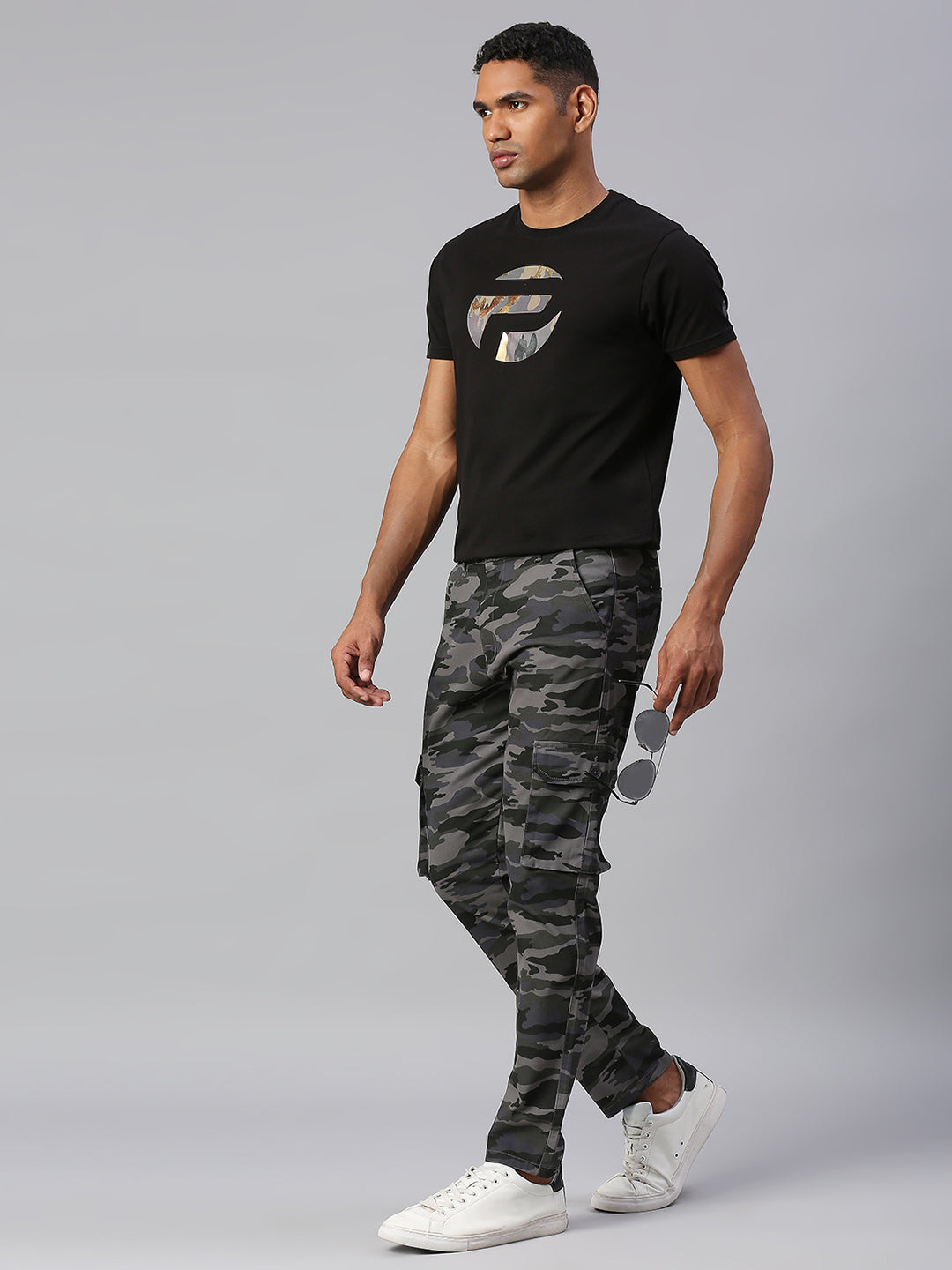 Men's Tapered Fit Camouflage Cotton Cargo (Natural Grey)