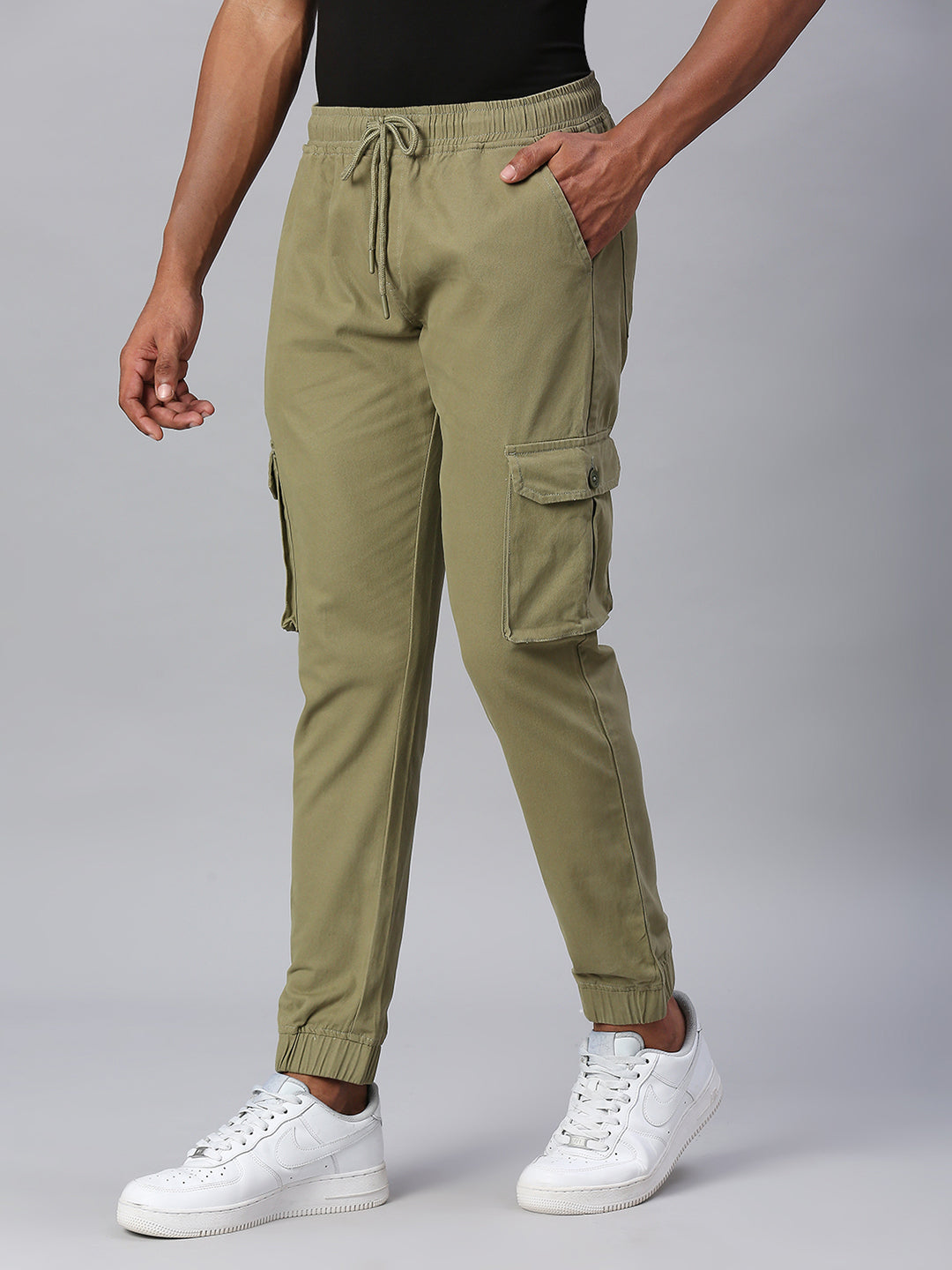 Men's Tapered Fit Cotton Joggers (Light Olive)