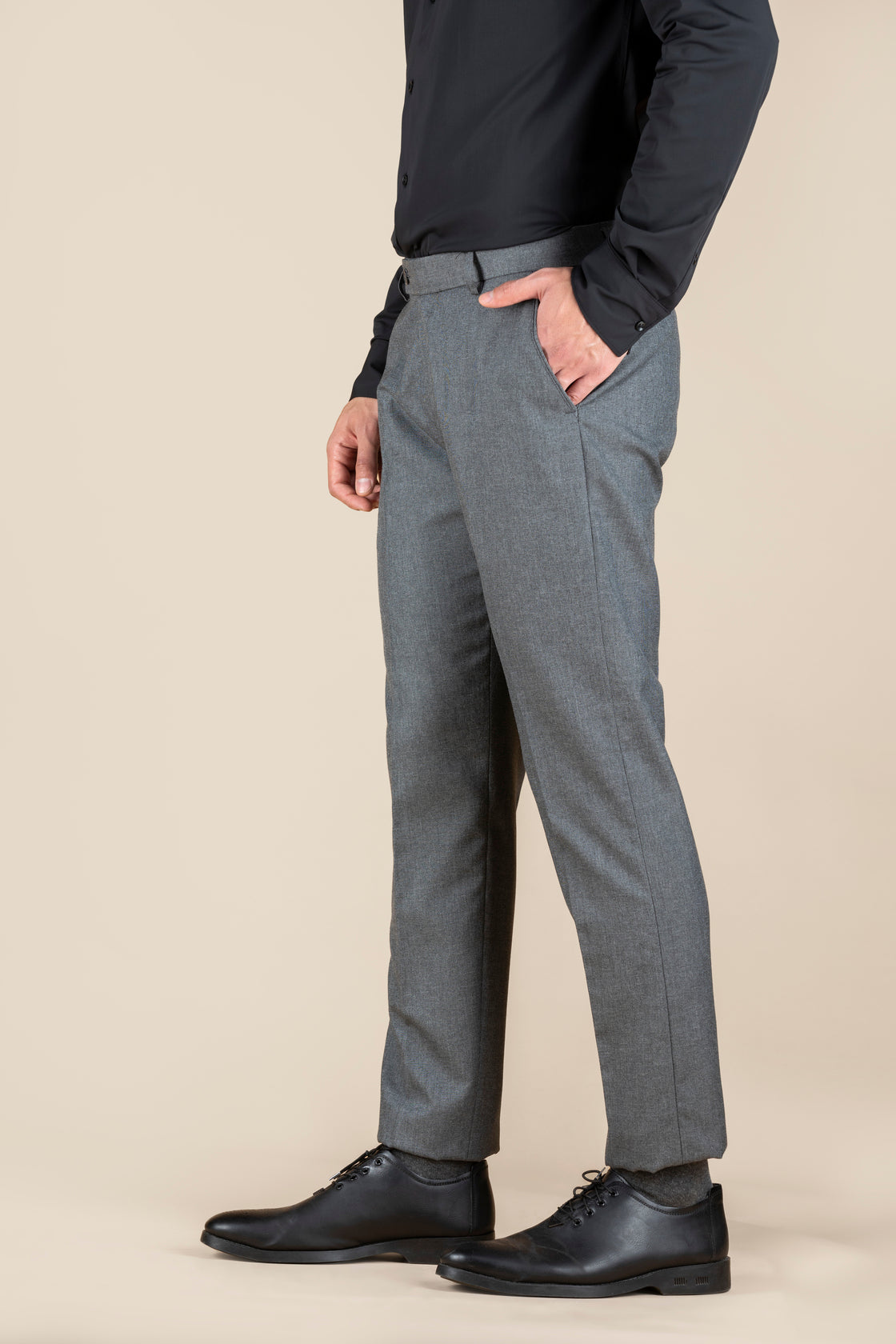 Men's Grey Slim Fit Non Stretch Formal Trouser With Flat Front
