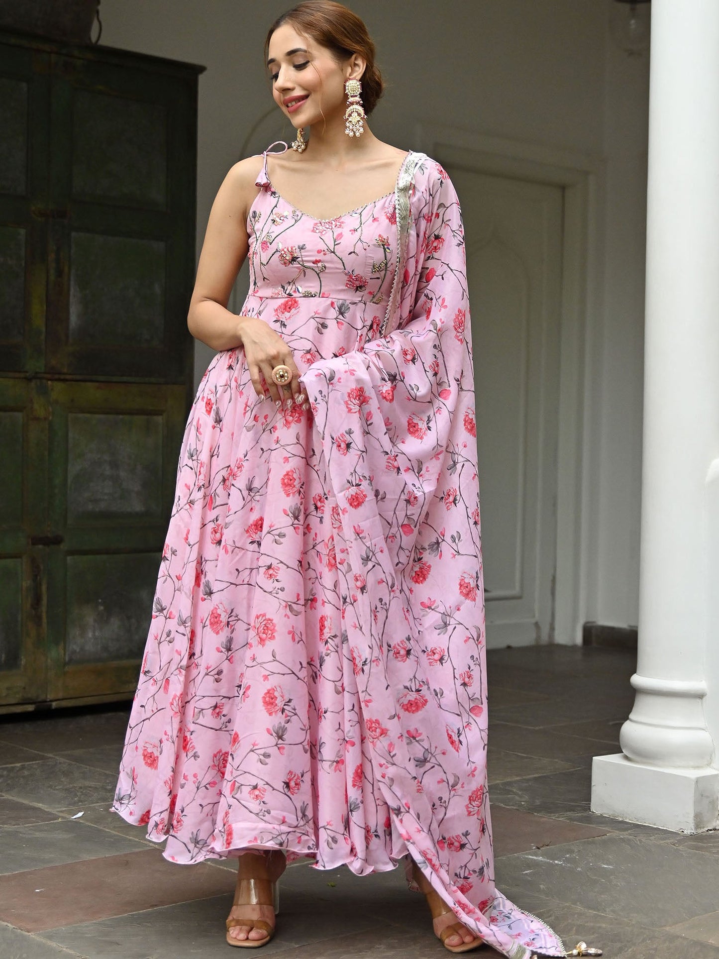 Rose Print Anarkali Set