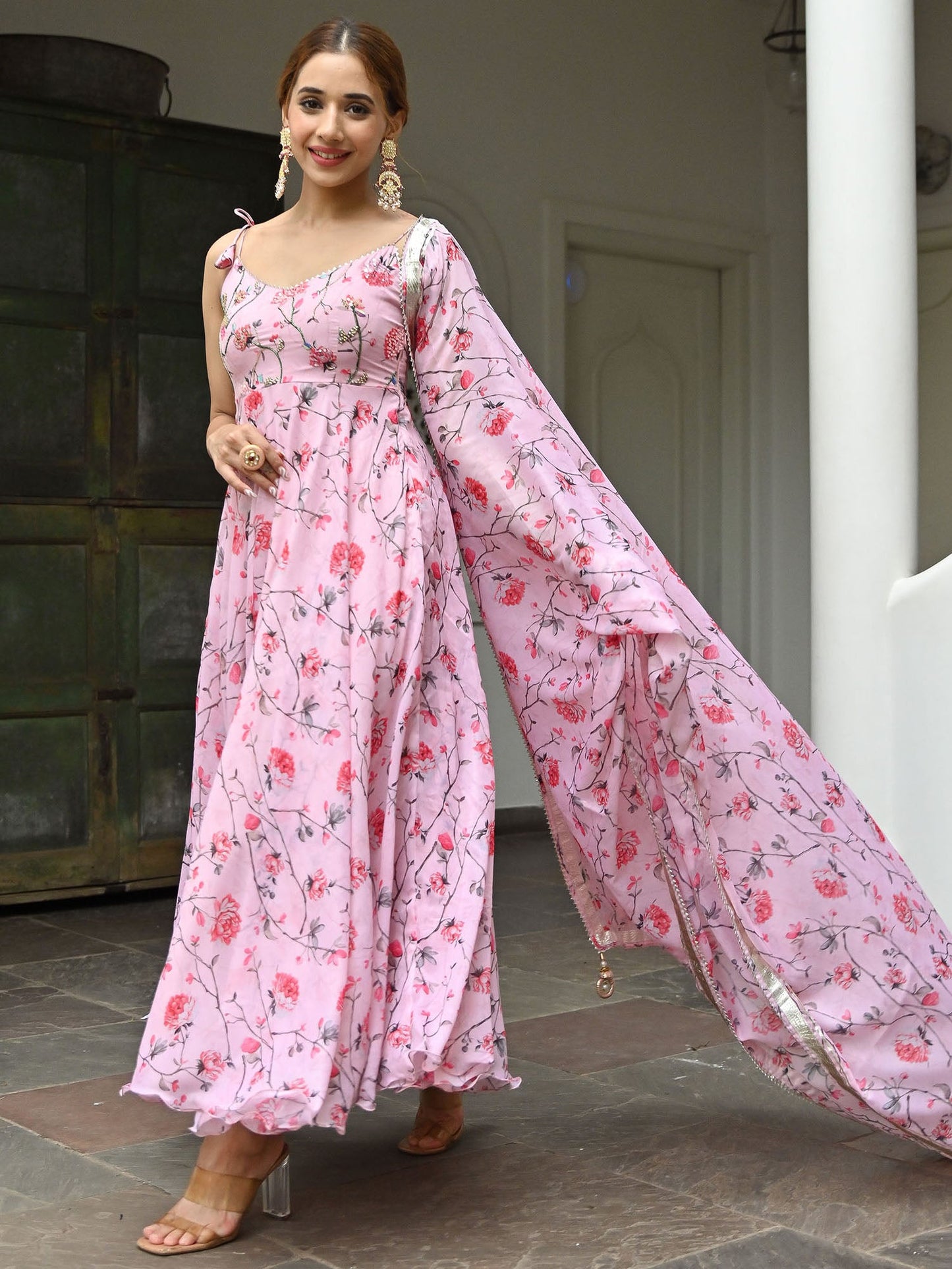 Rose Print Anarkali Set