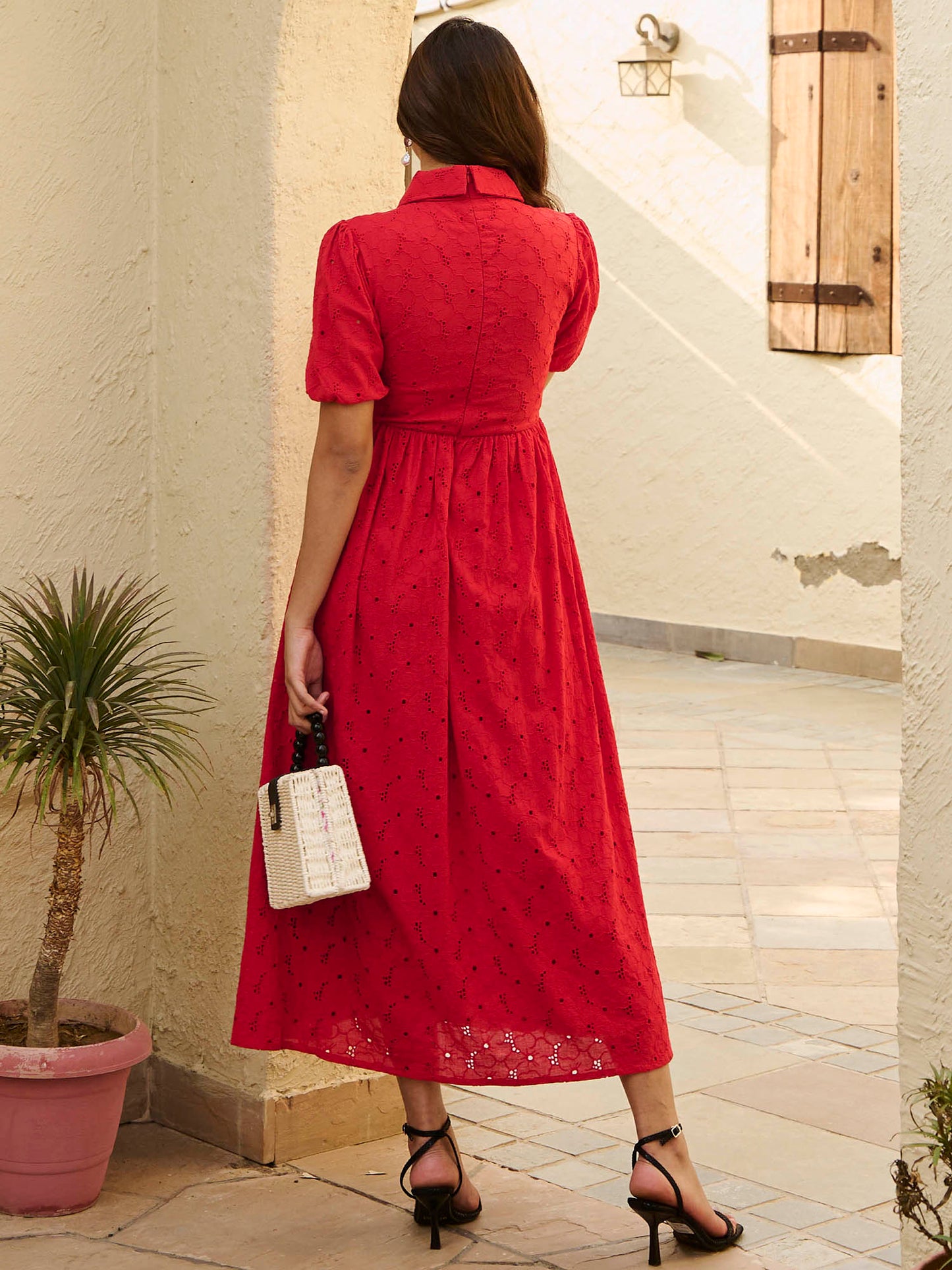 Matilda Red Schiffli Dress