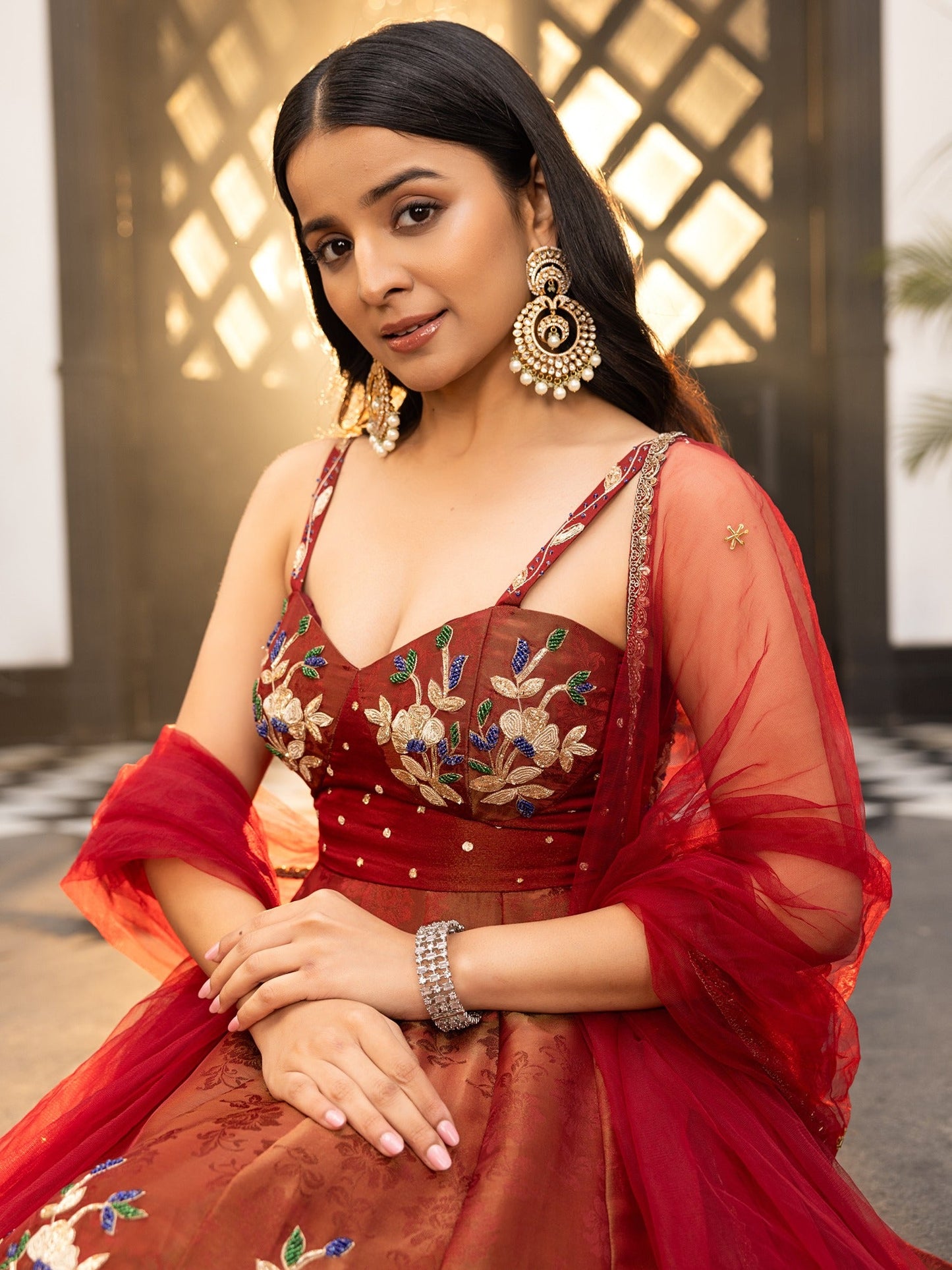 The Royals Maroon Anarkali Set