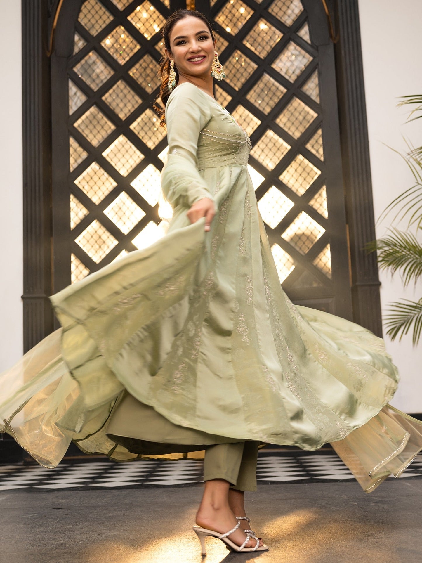 The Royals Green Anarkali Set