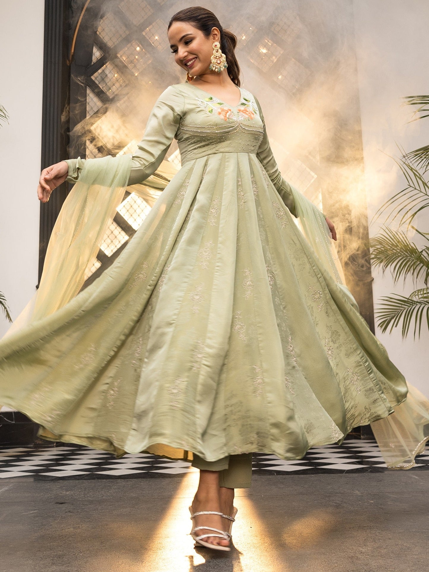 The Royals Green Anarkali Set