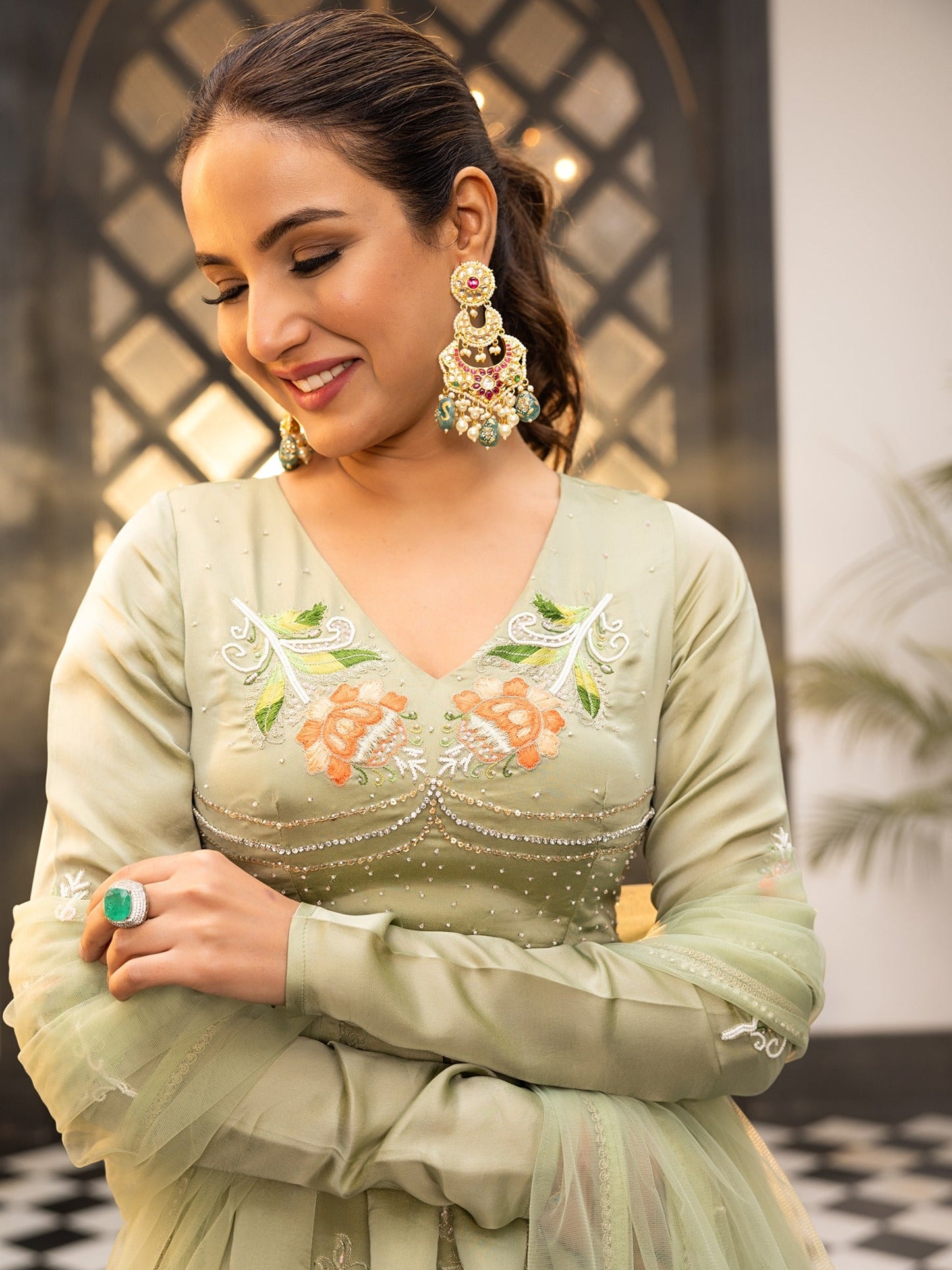 The Royals Green Anarkali Set