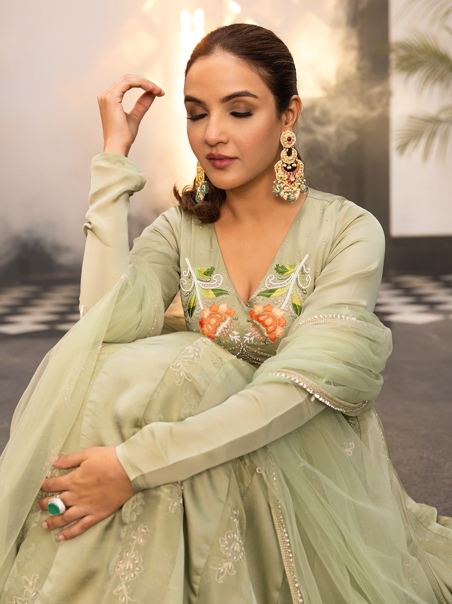 The Royals Green Anarkali Set