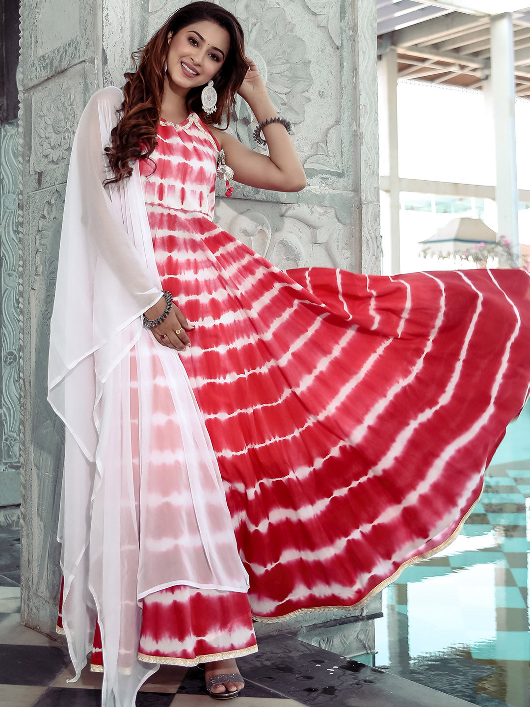 Pink Tie-Dye Anarkali Set