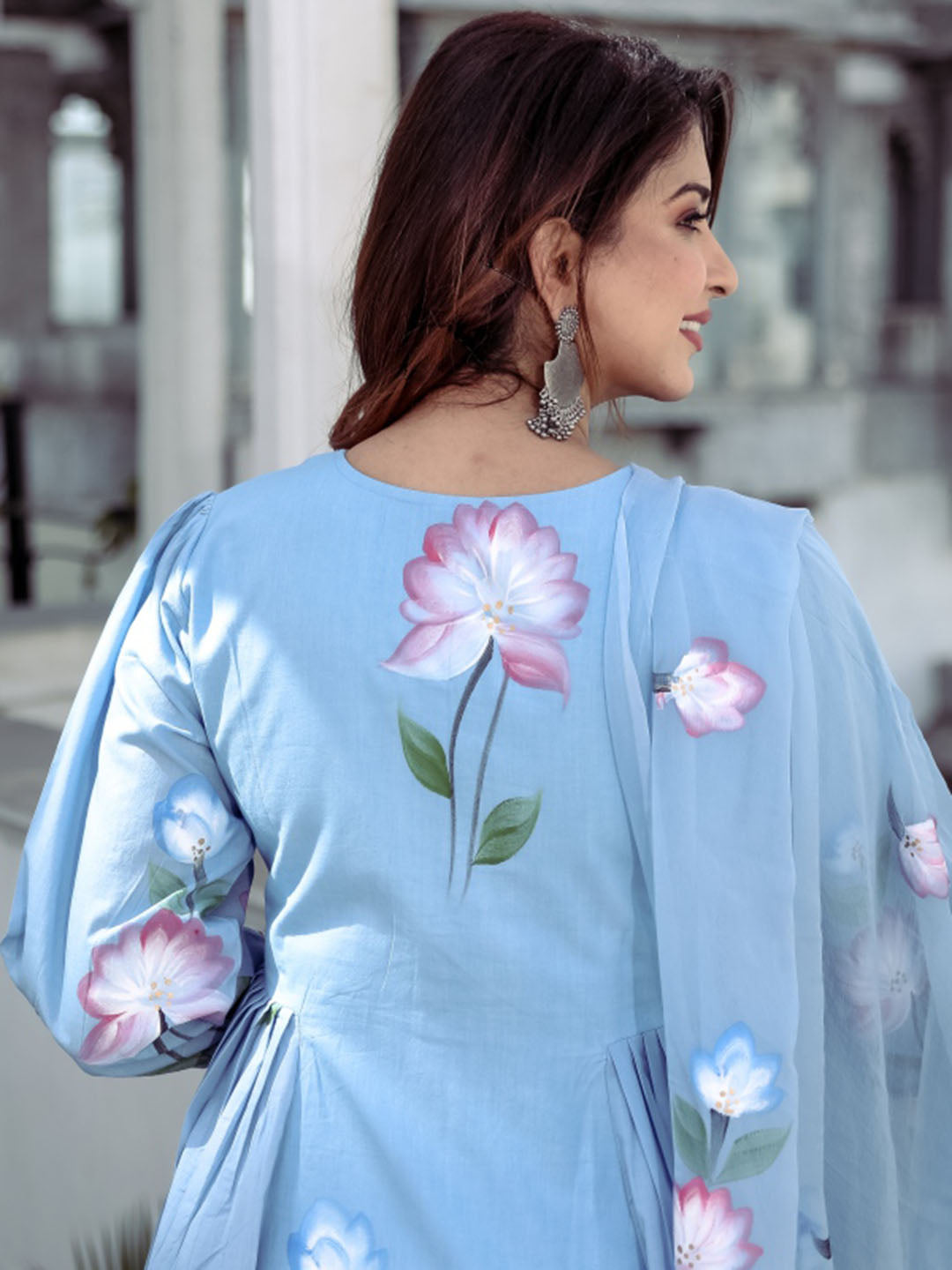 Blue Handbrush Anarkali Set