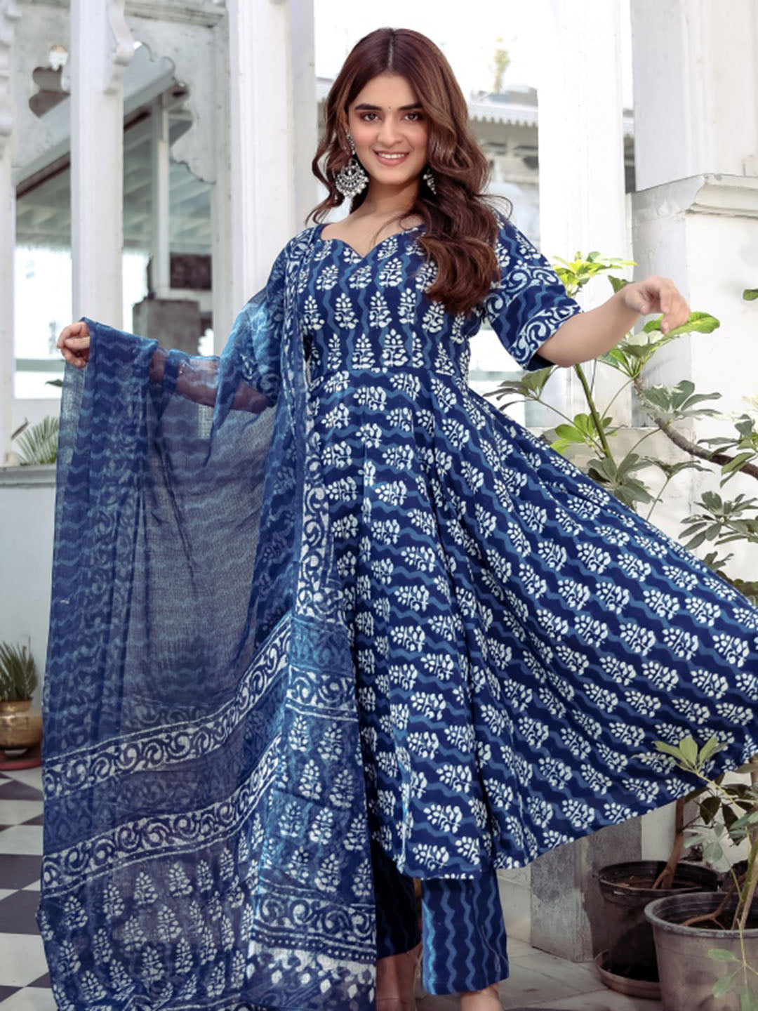 Blue Indigo Anarkali Pant
