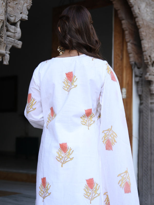White Sanganeri Block Suit Set