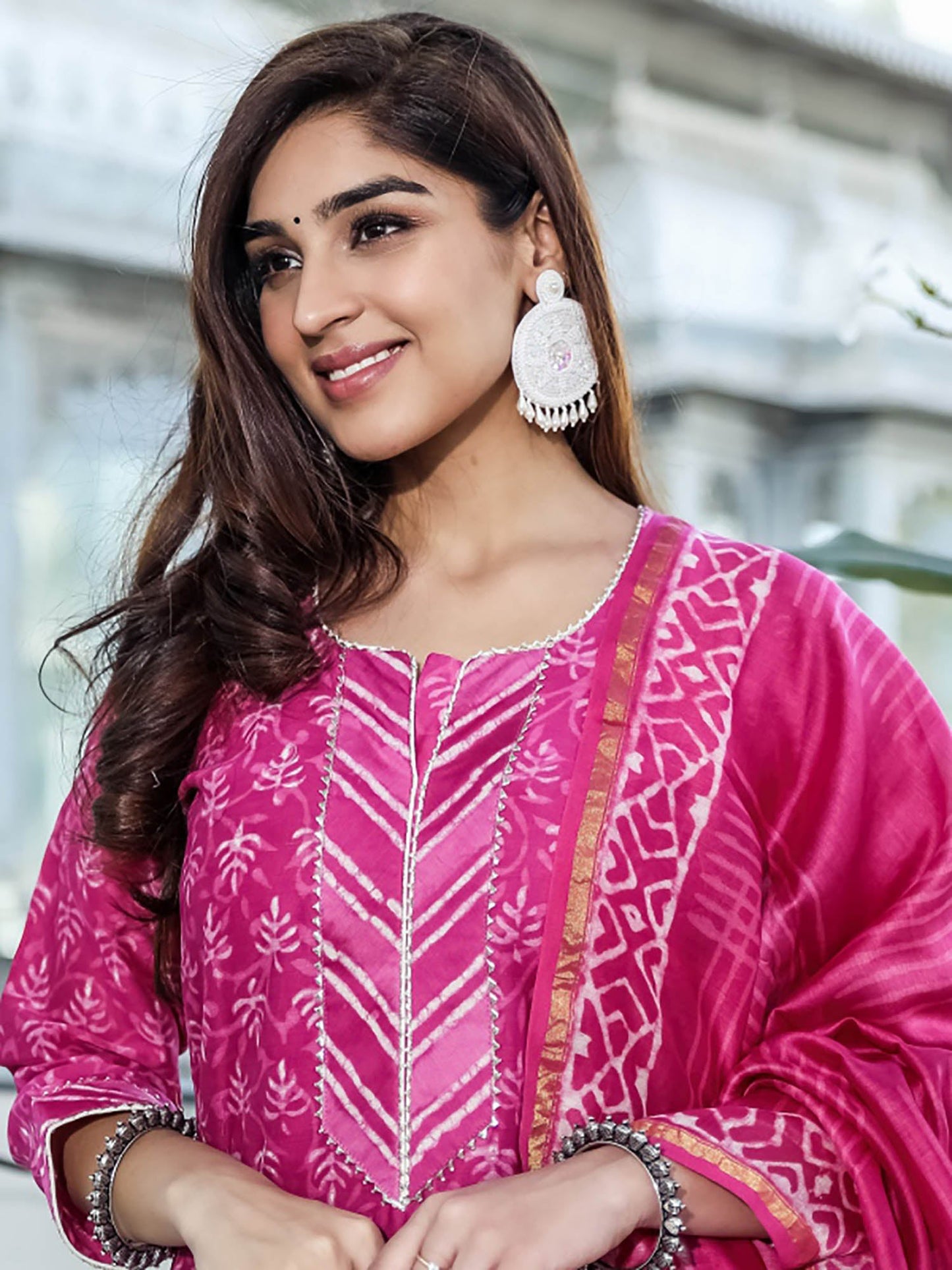 Pink Chanderi Suit Set