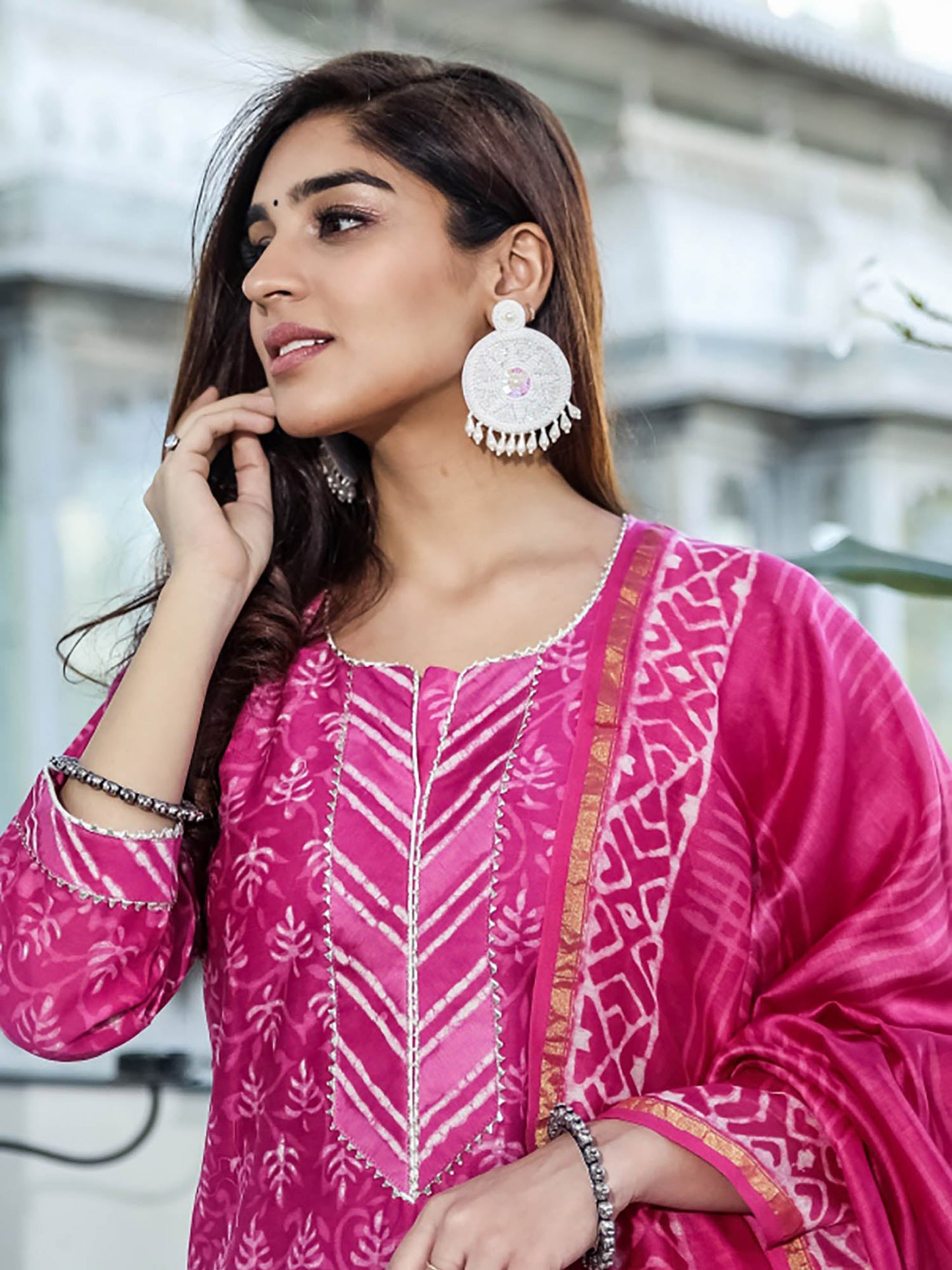Pink Chanderi Suit Set