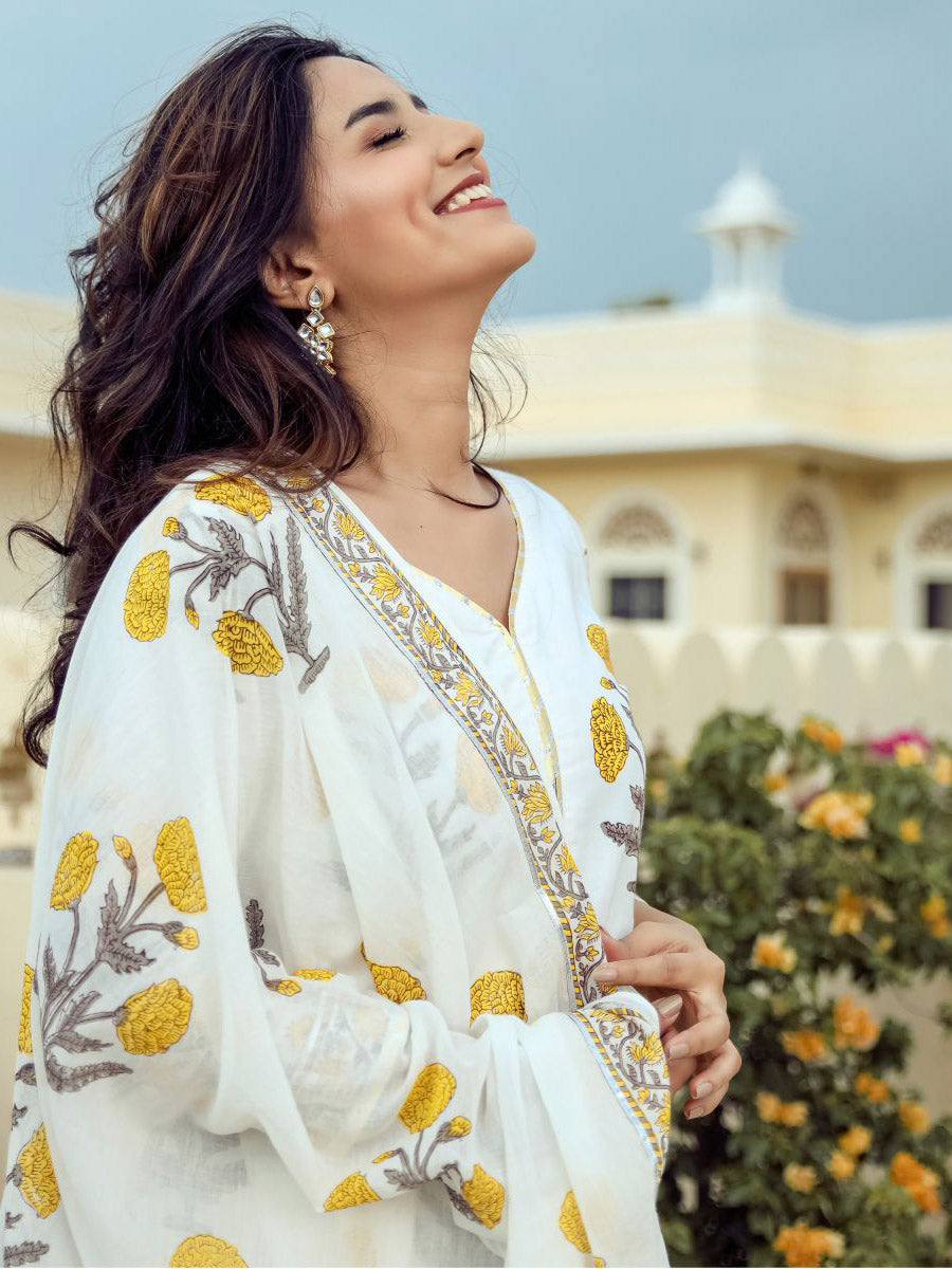 White Block Sharara Set