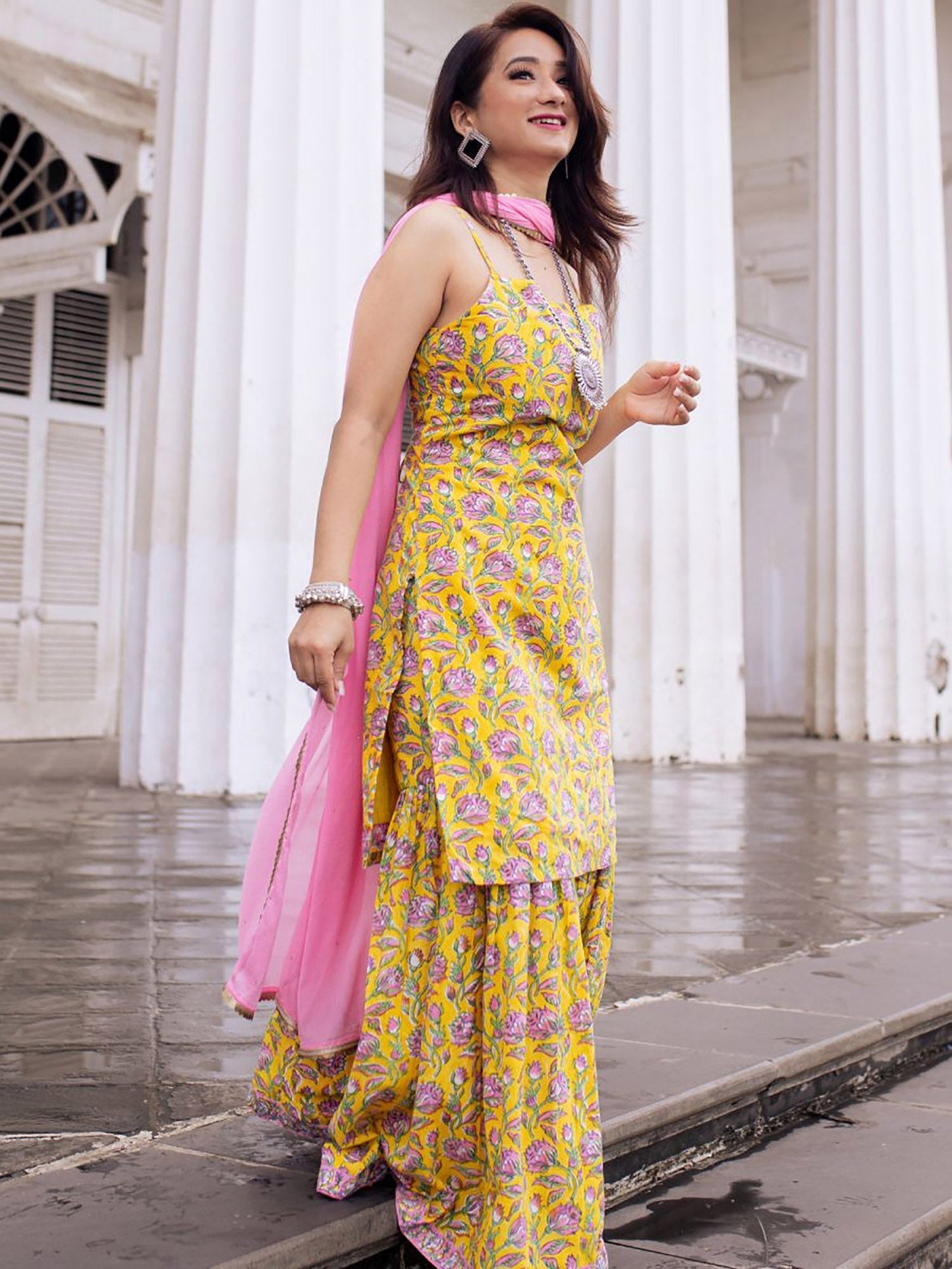 Yellow Printed Suit Set