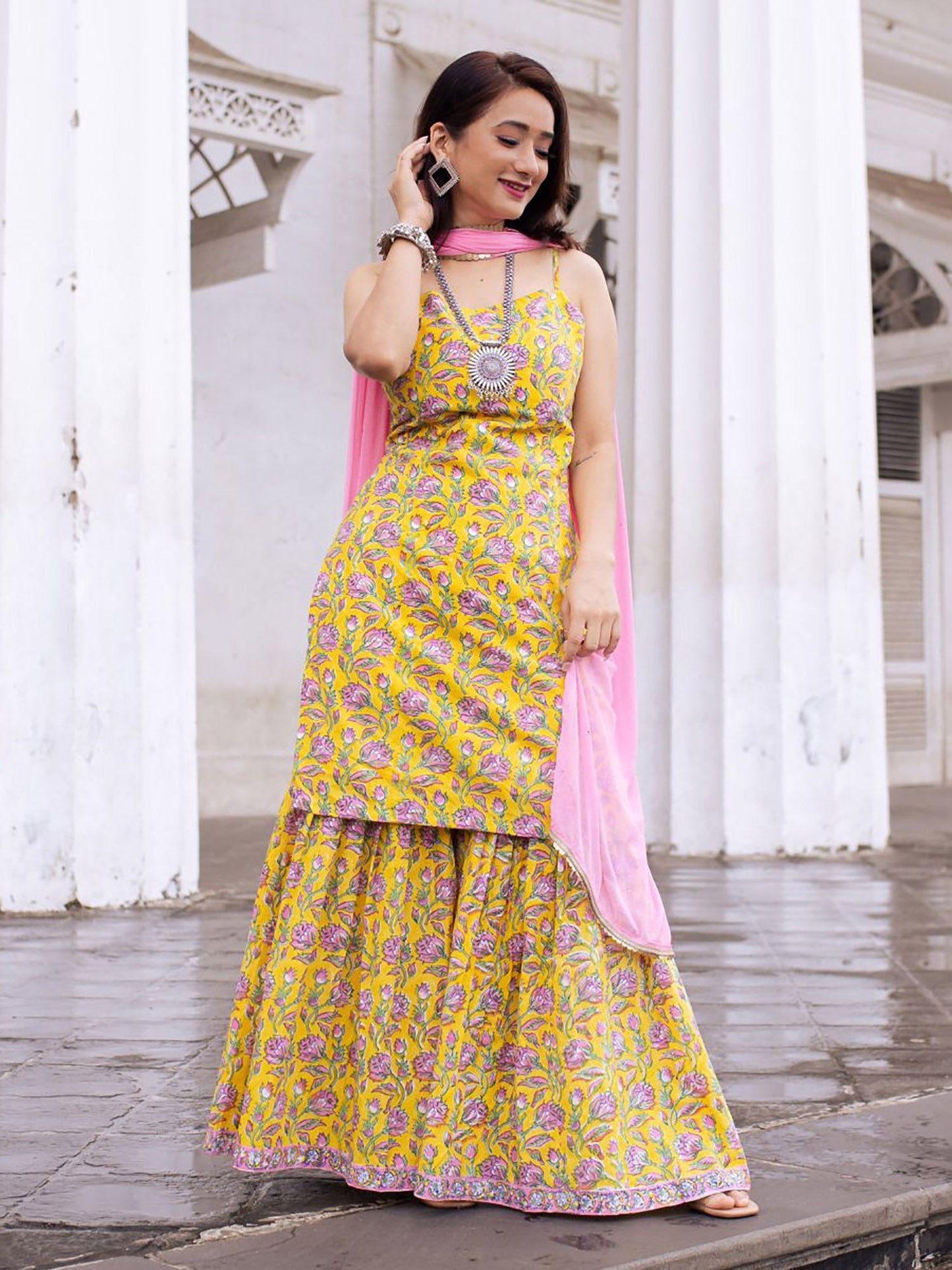 Yellow Printed Suit Set