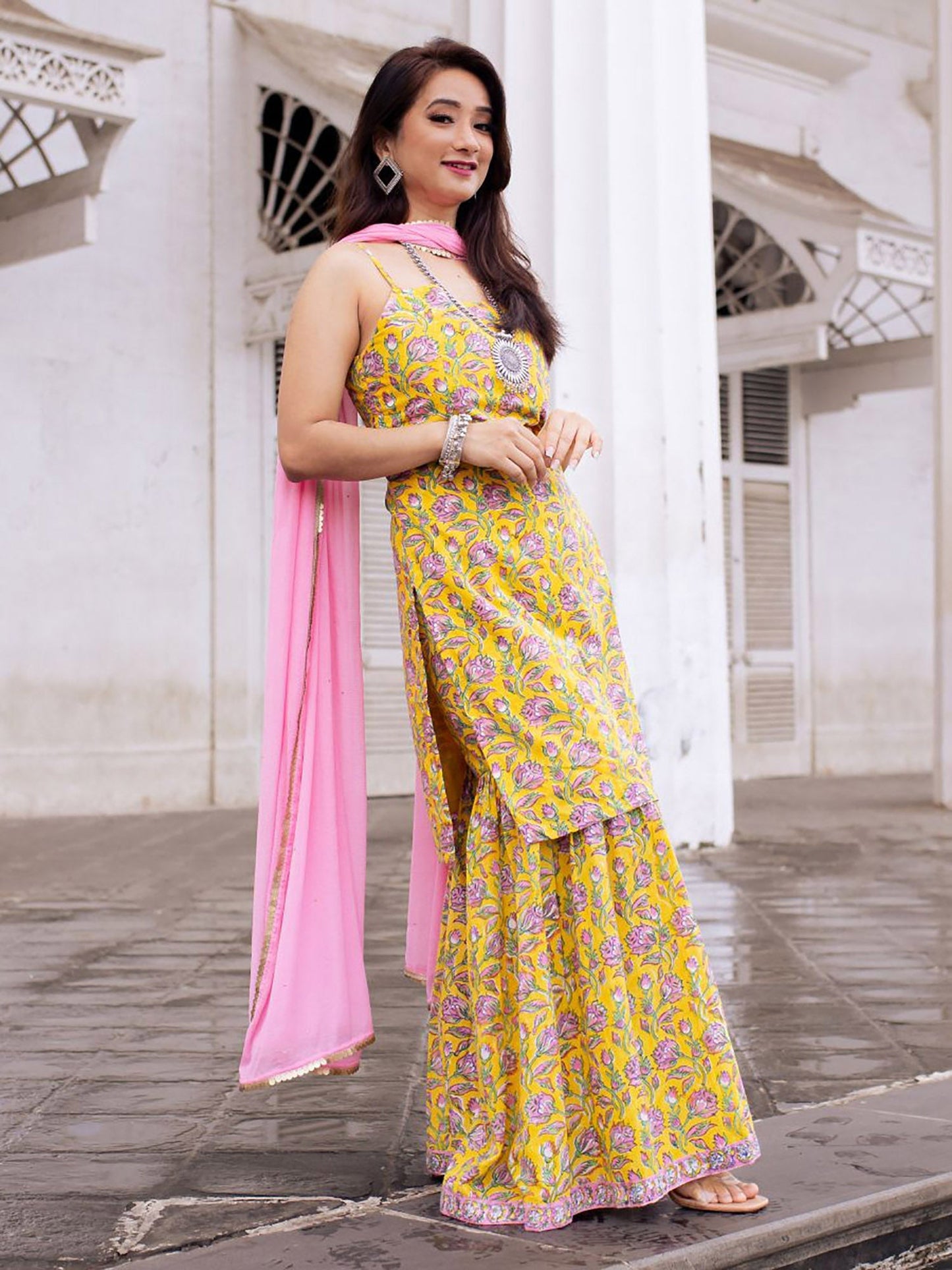 Yellow Printed Suit Set