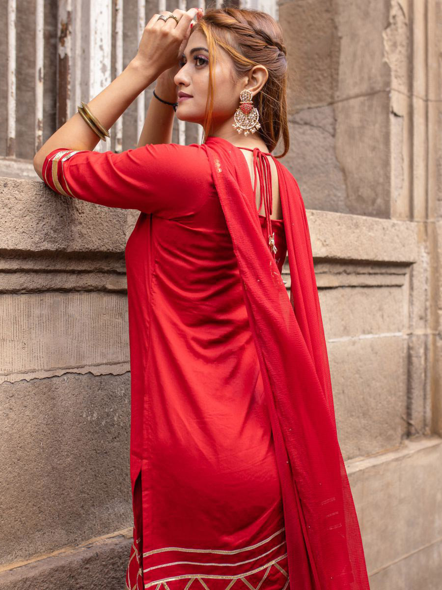Red Sharara Gota Set