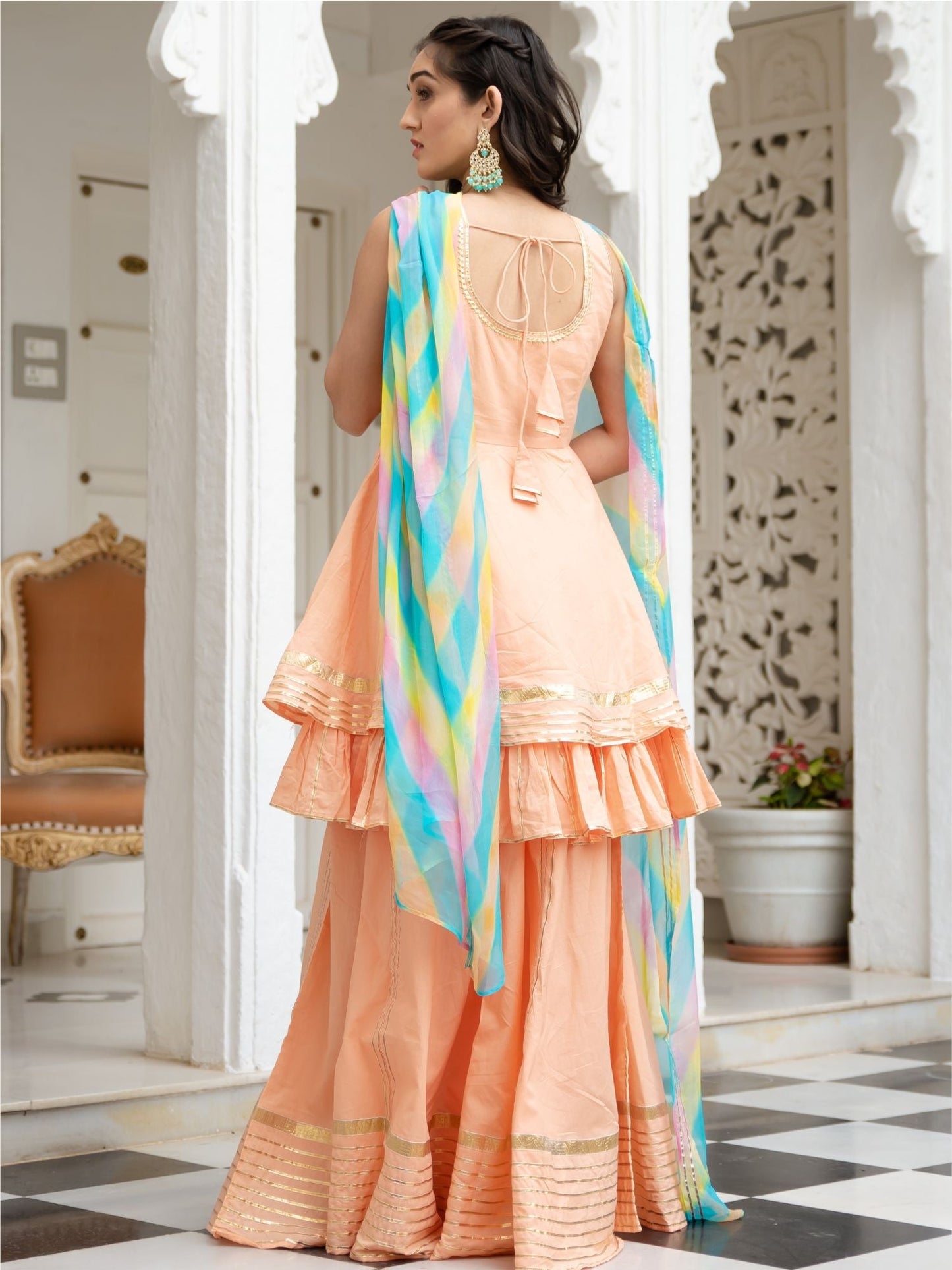 Peach Cotton Kurta and Palazzo Without Dupptta