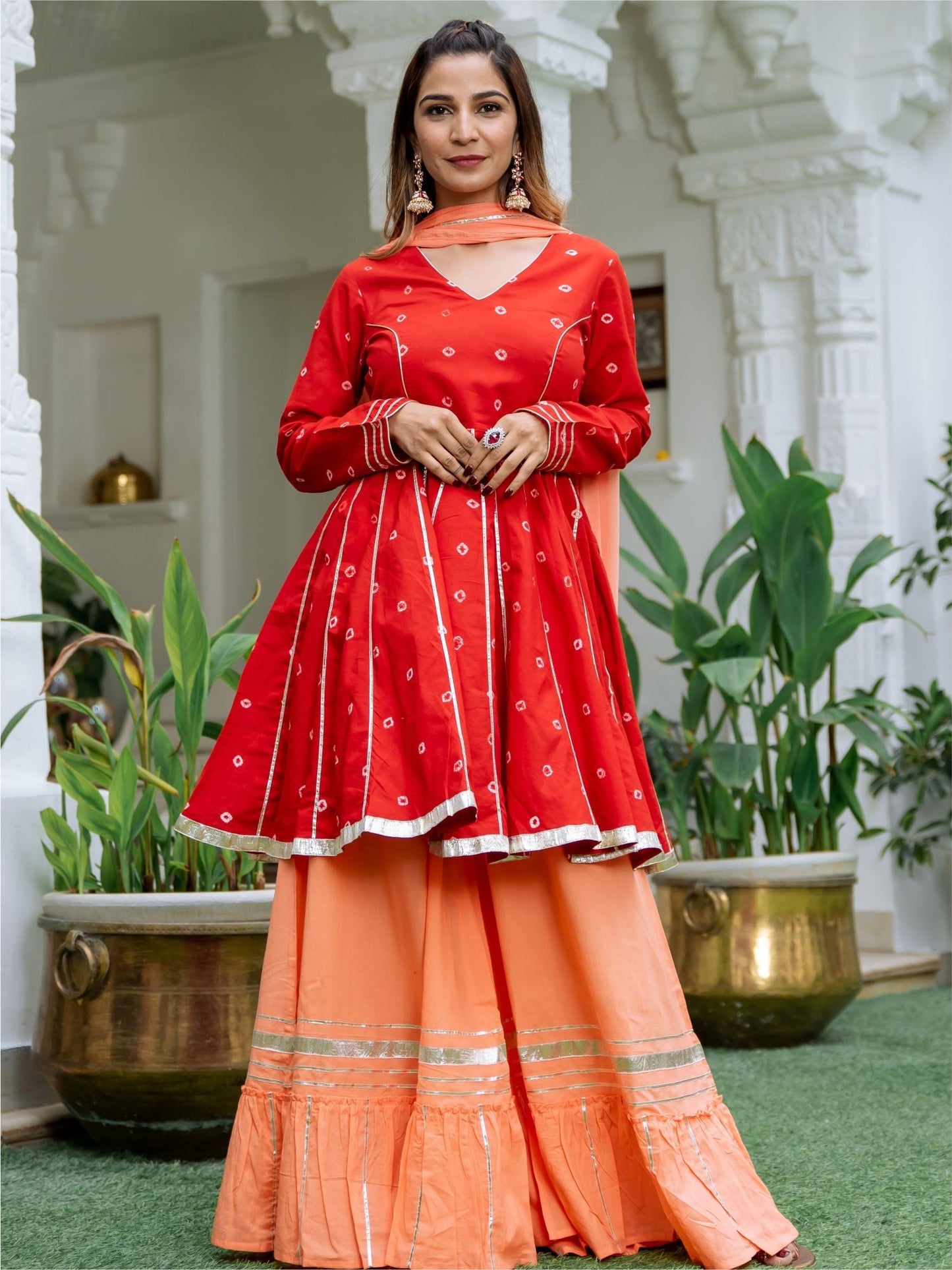 Red Bandhani Tie-Dye Kurta and Palazzo Set
