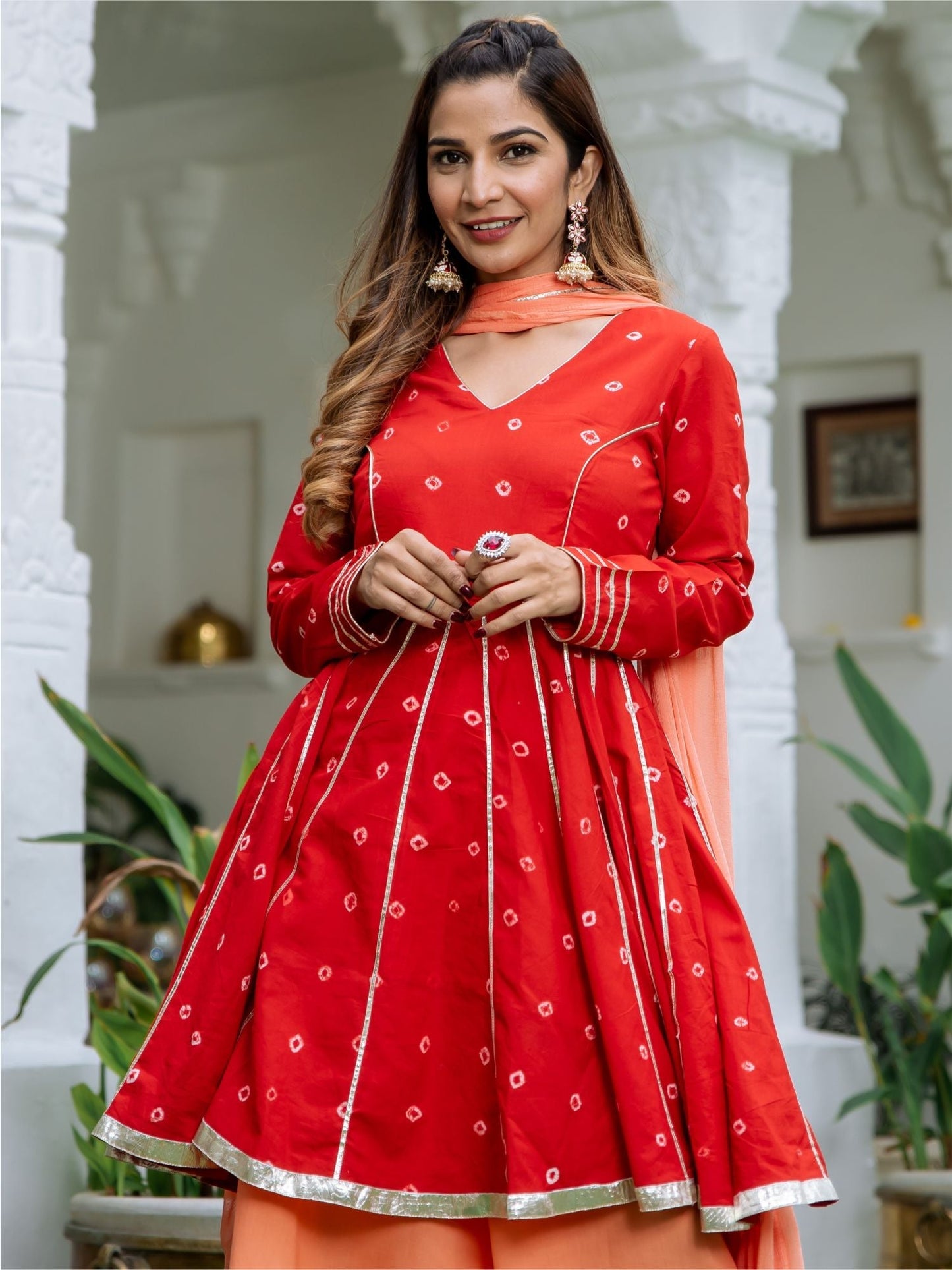 Red Bandhani Tie-Dye Kurta and Palazzo Set