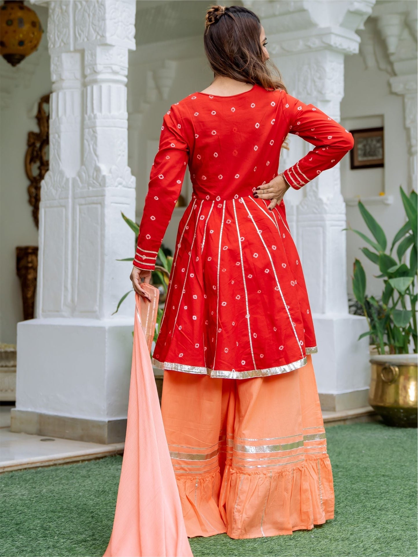 Red Bandhani Tie-Dye Kurta and Palazzo Set