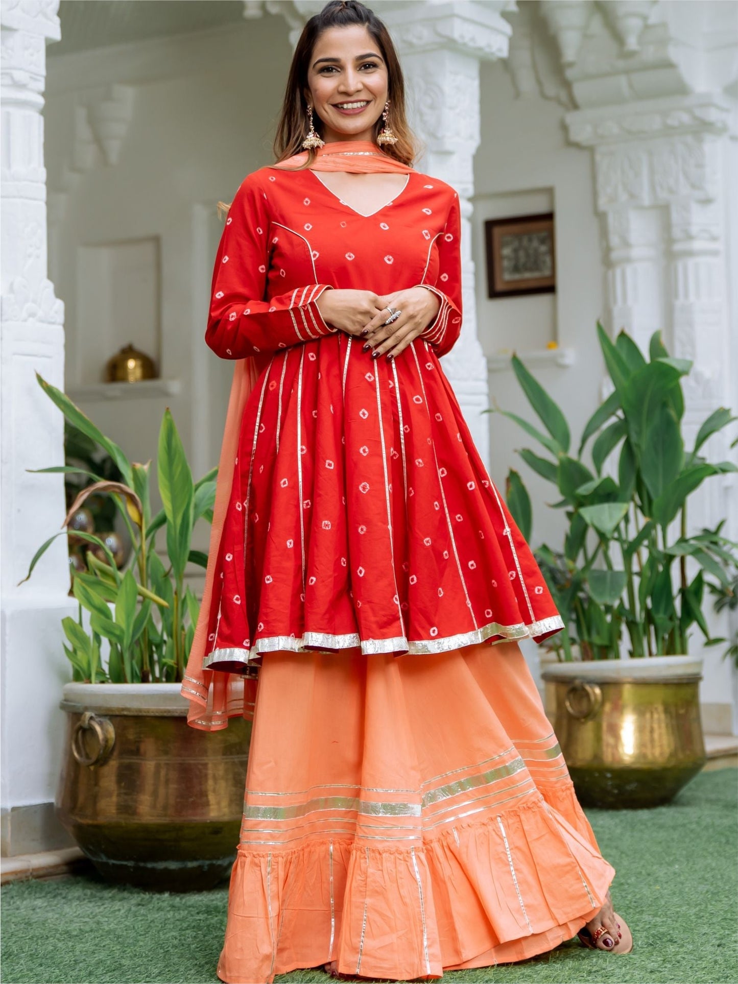 Red Bandhani Tie-Dye Kurta and Palazzo Set