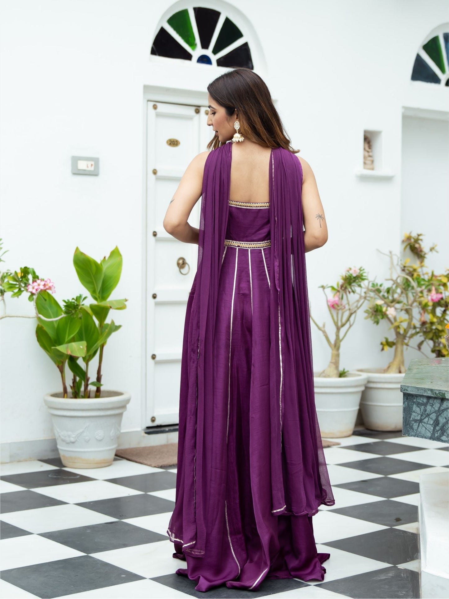 Purple Silk Long Dress With Dupatta