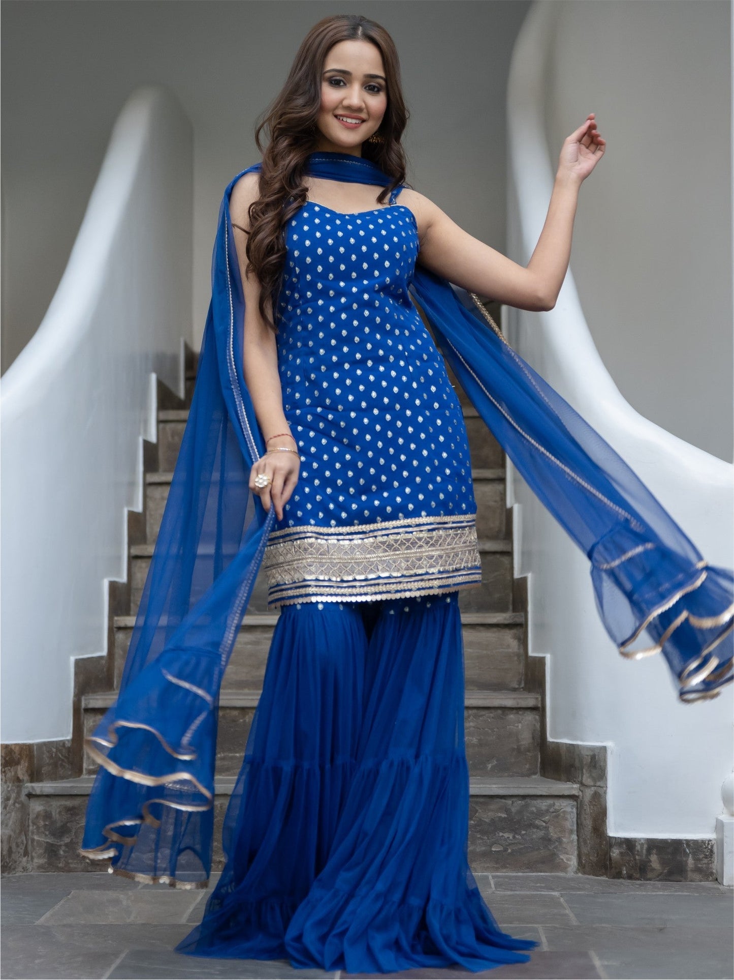 Blue Georgette And Net Sharara set