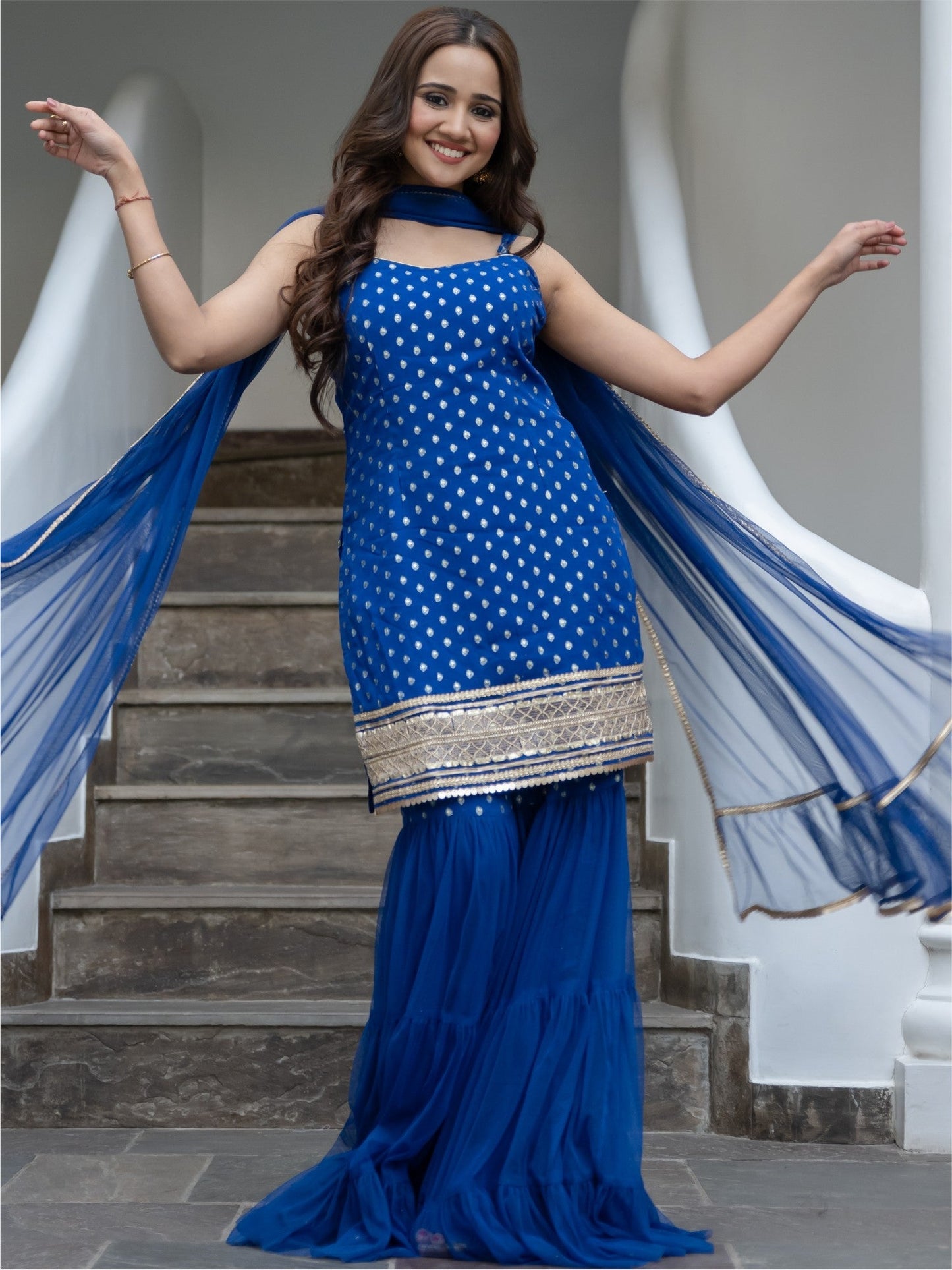 Blue Georgette And Net Sharara set