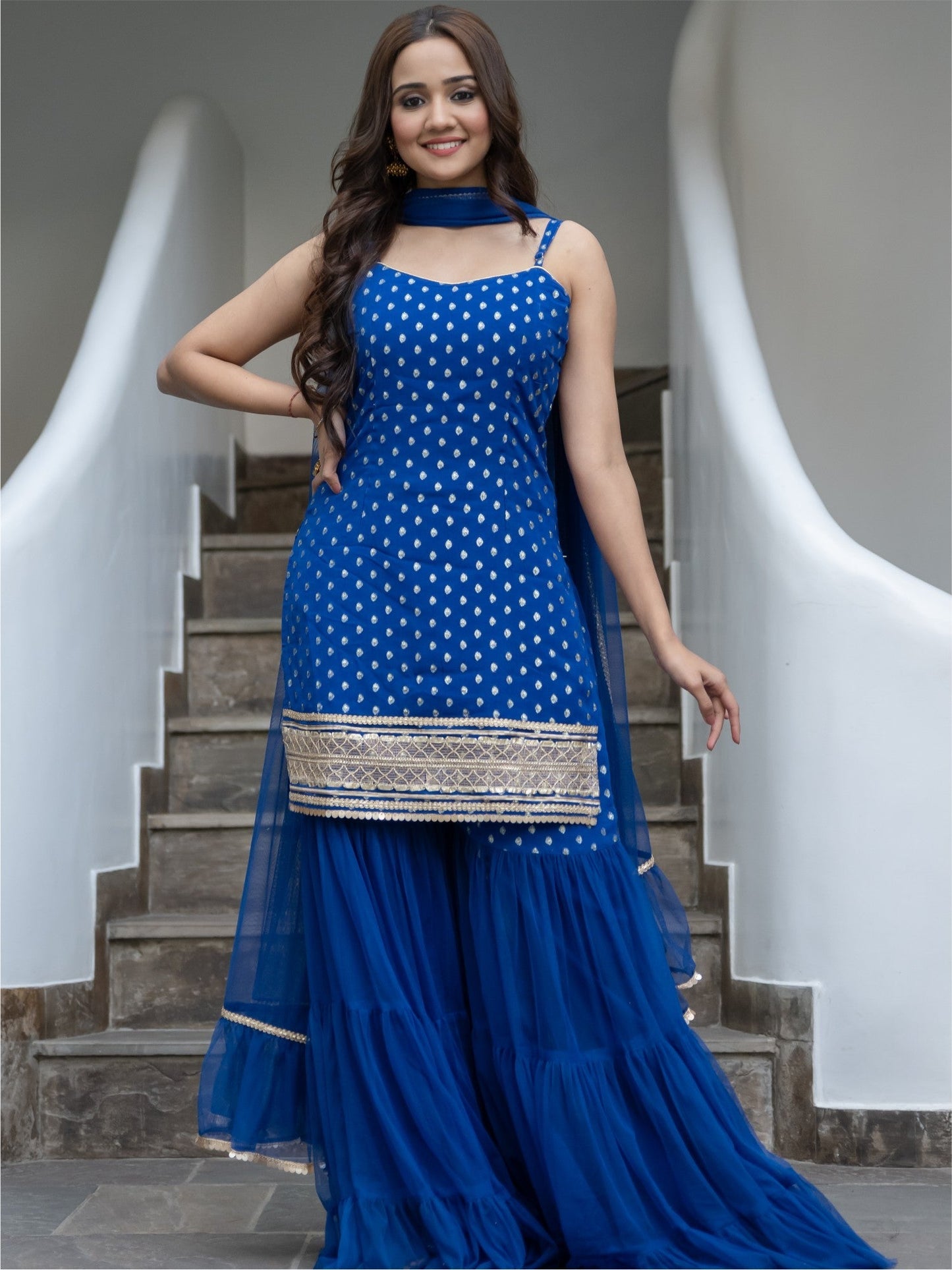 Blue Georgette And Net Sharara set