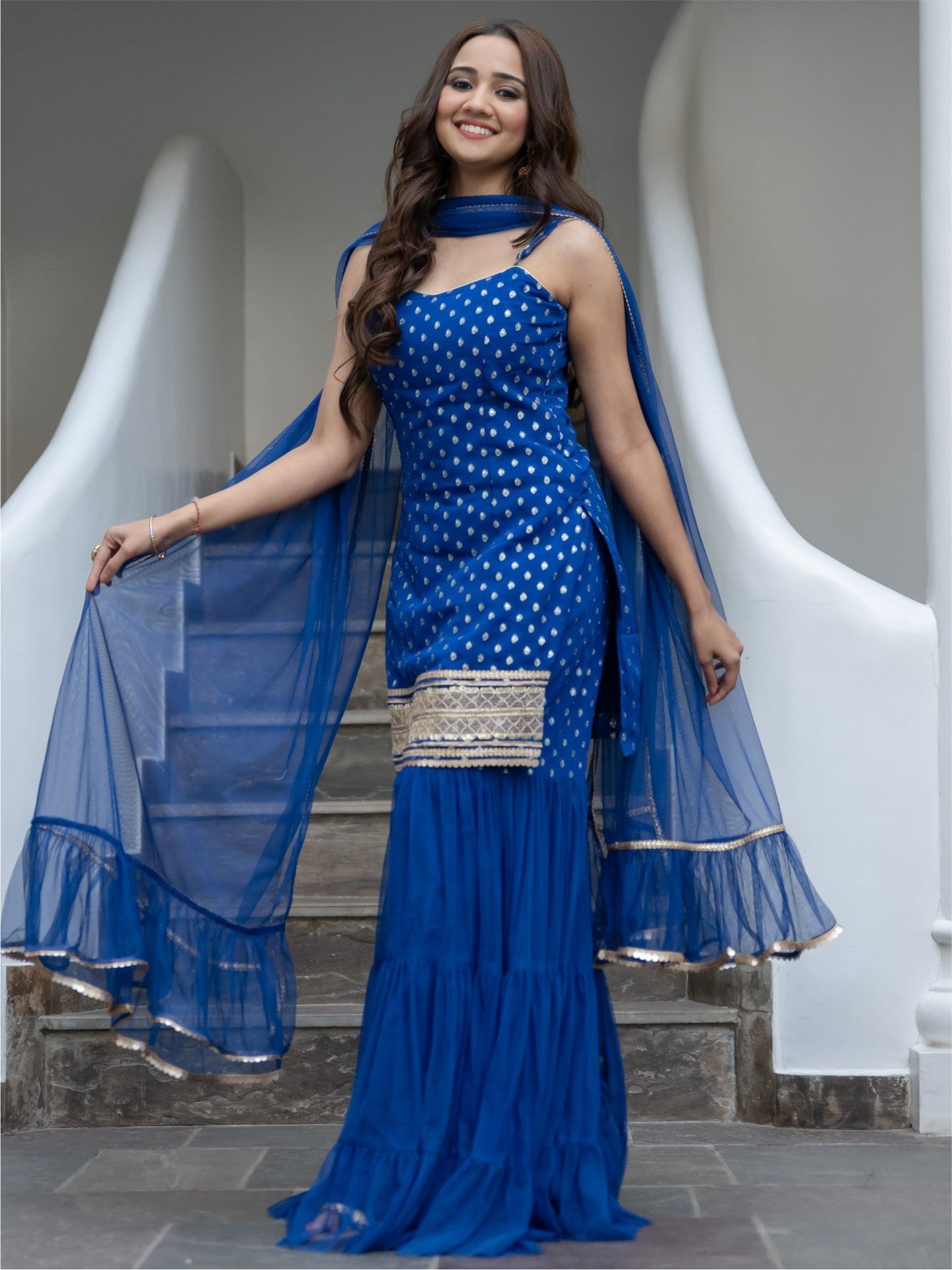 Blue Georgette And Net Sharara set