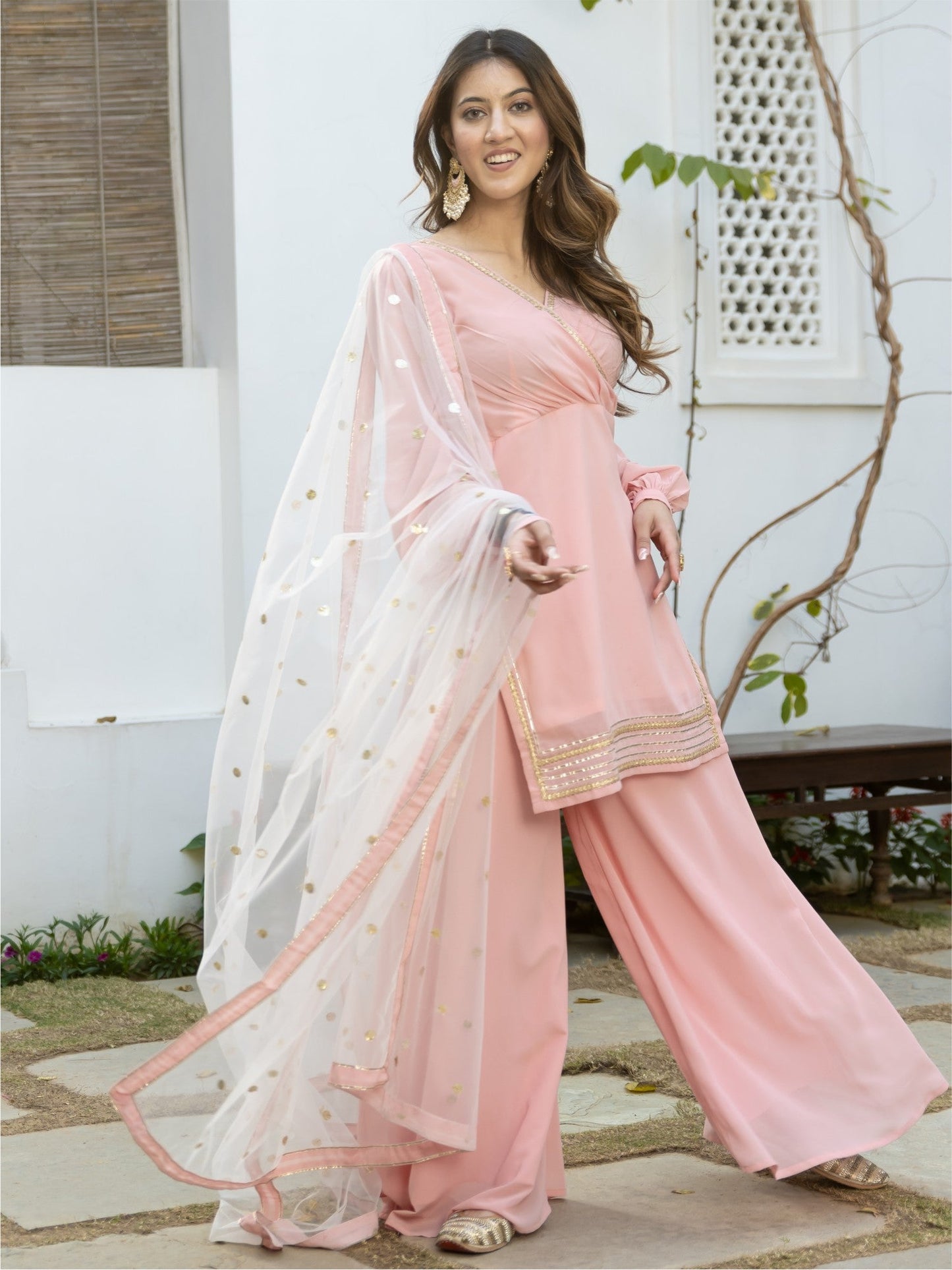 Baby Pink Kurta Flared Palazzo Set