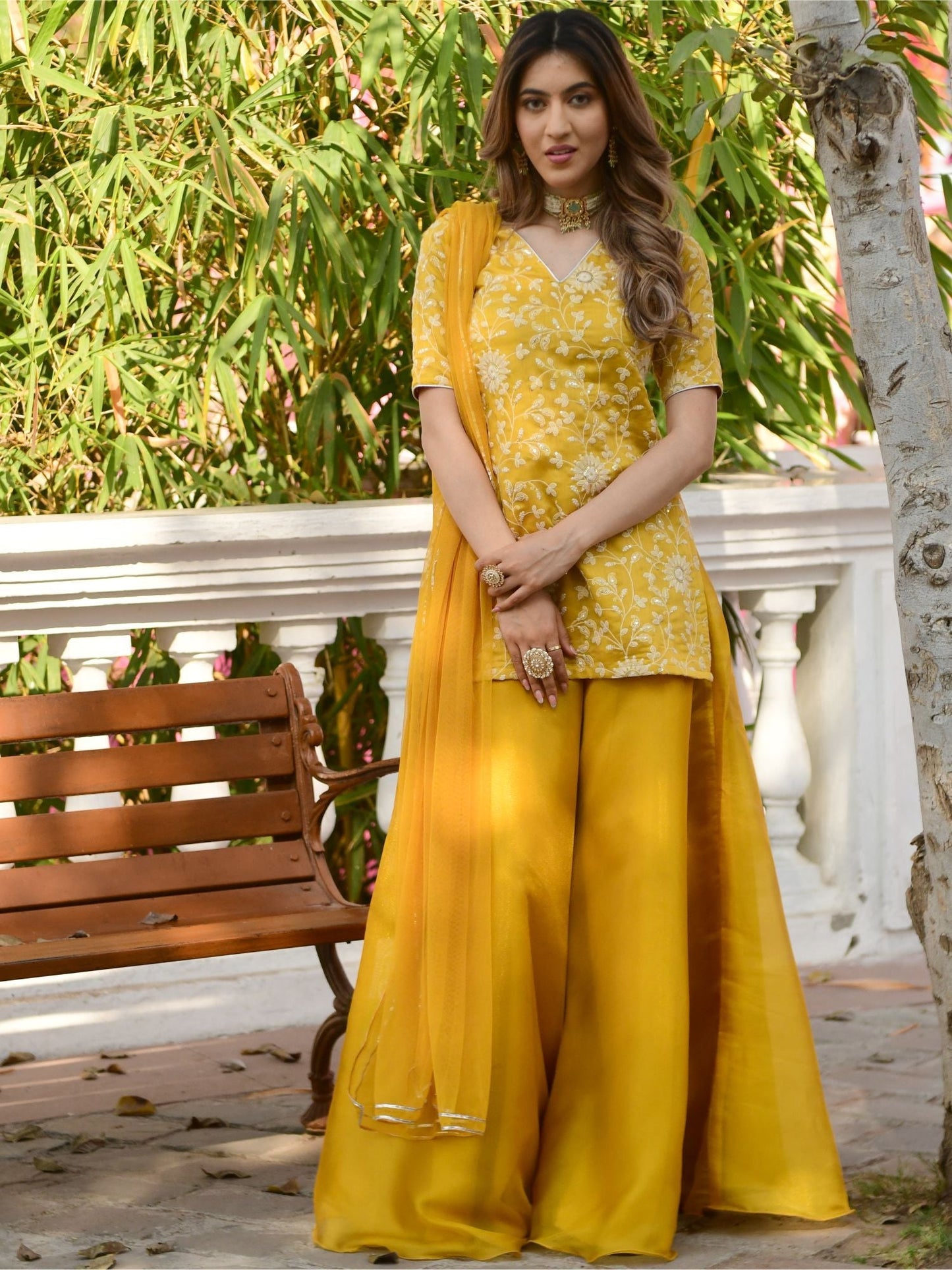Yellow Embroidered Kurta and Palazzo Set