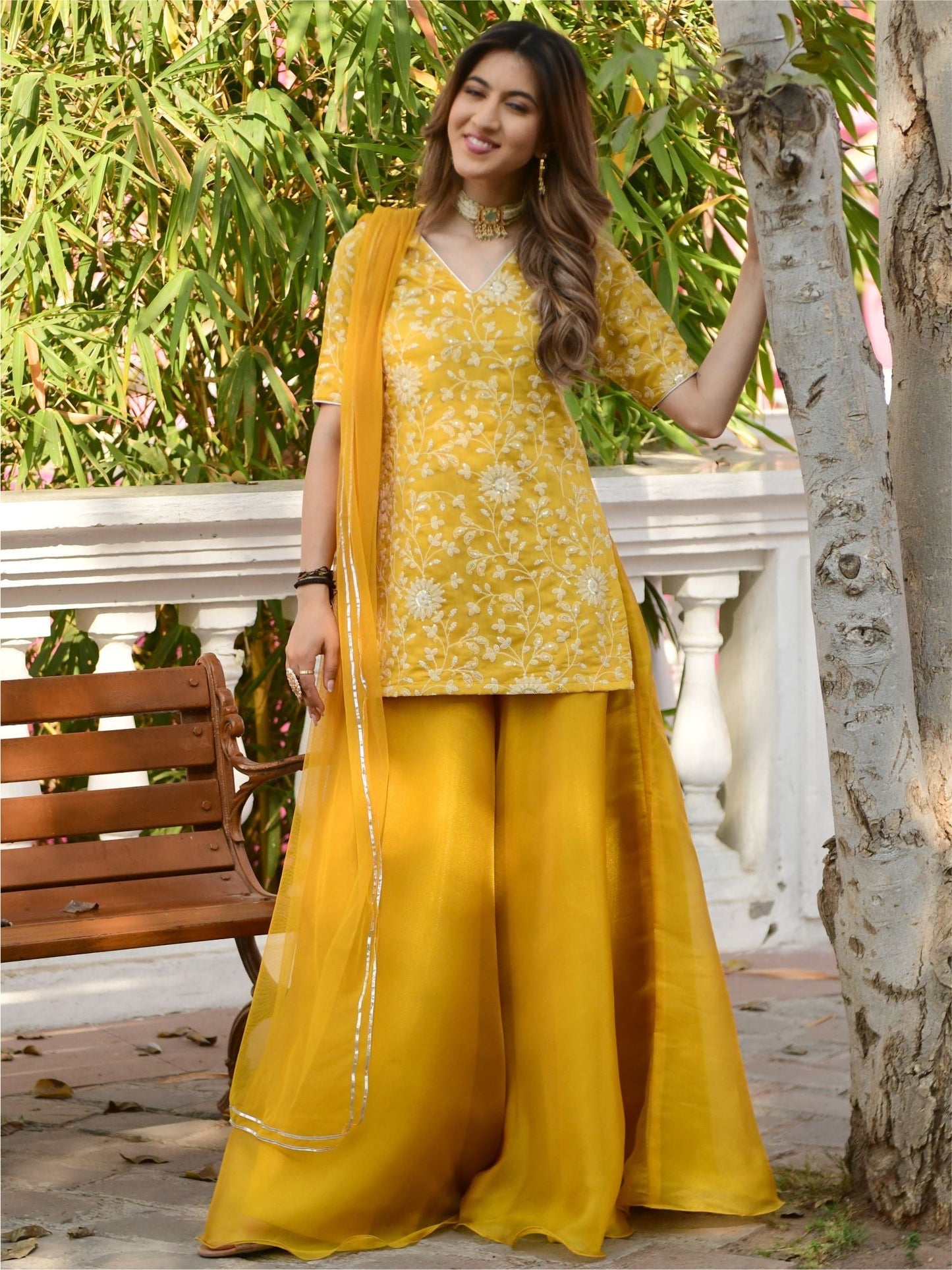Yellow Embroidered Kurta and Palazzo Set