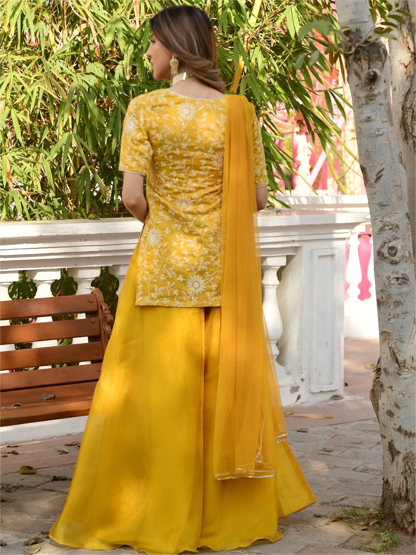 Yellow Embroidered Kurta and Palazzo Set