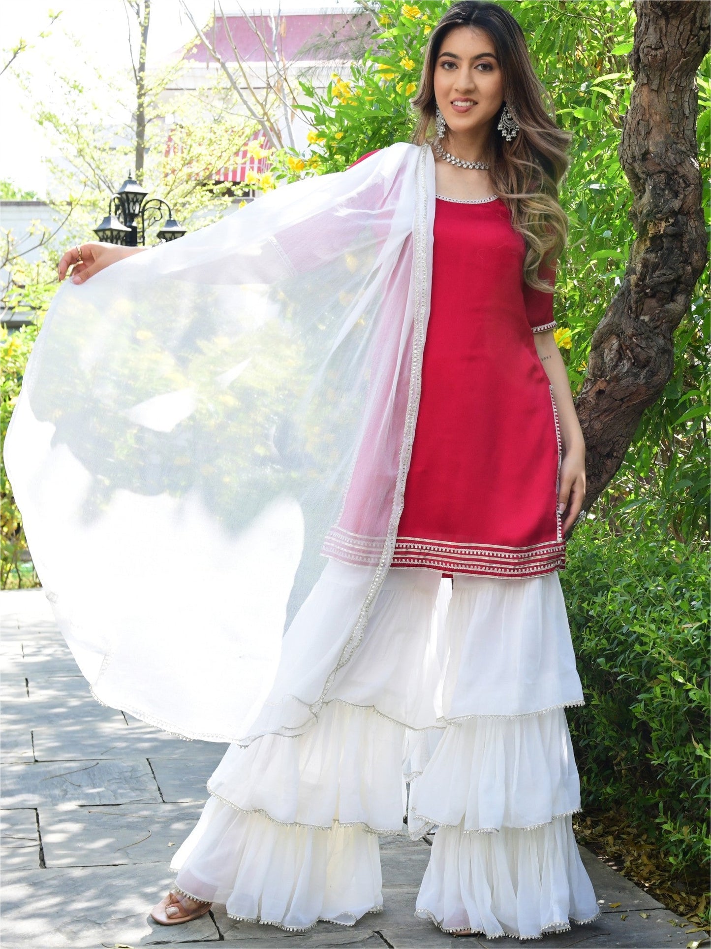 Pink And White Kurta Sharara set
