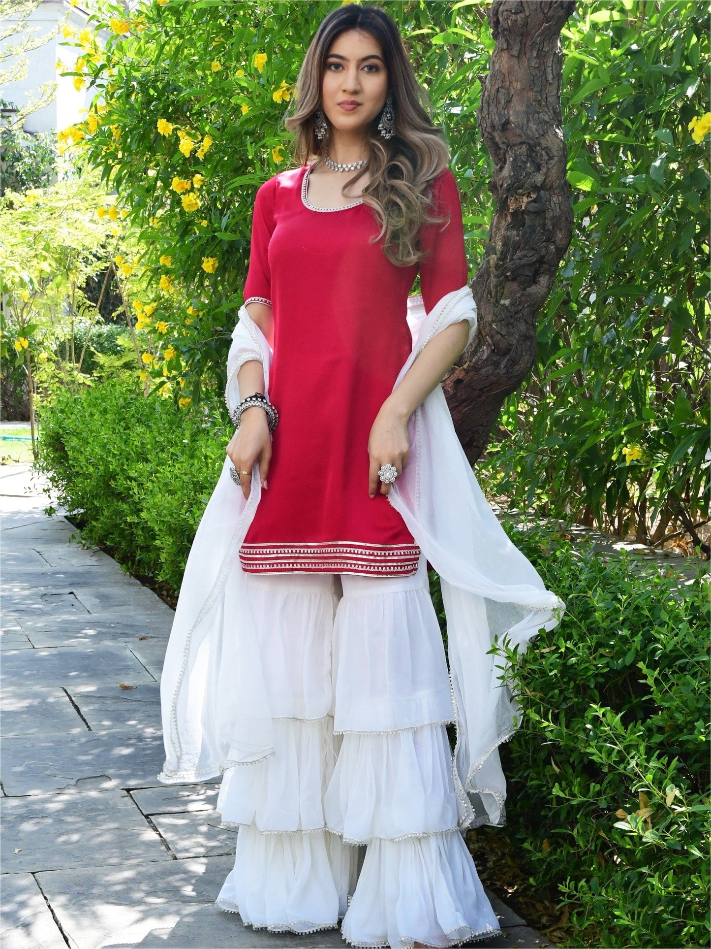 Pink And White Kurta Sharara set