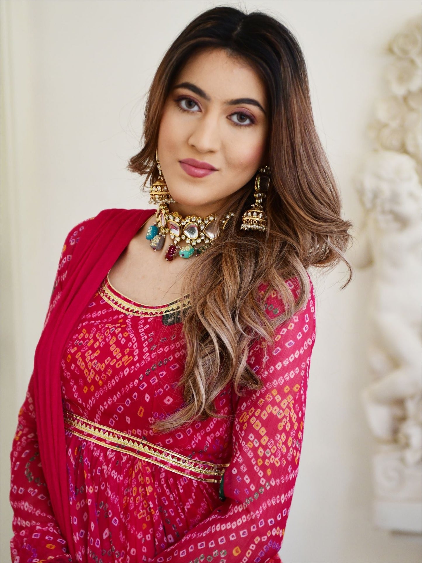 Pink Bandhni Print Kurta And Sharara Set